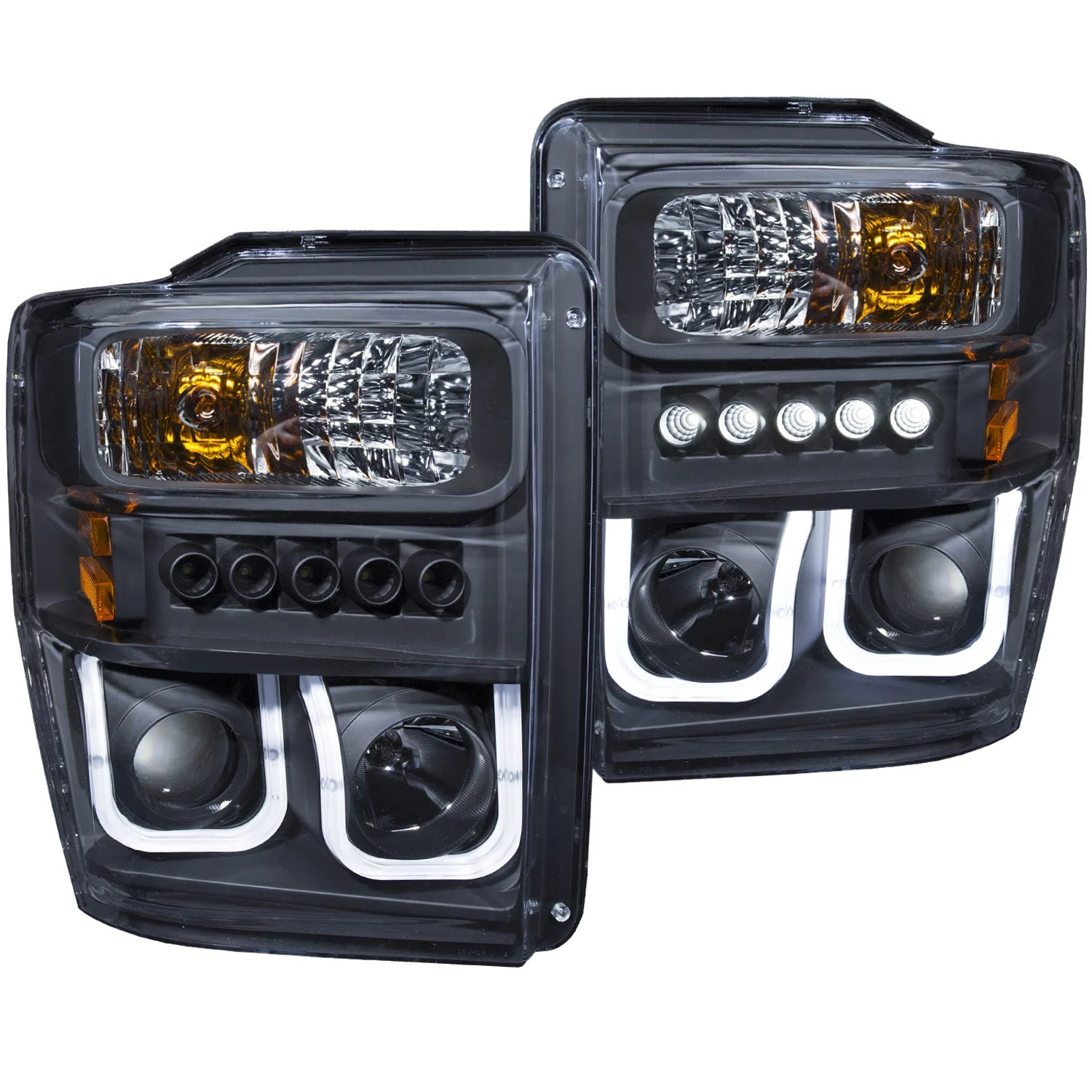 Anzo 111305 - 2008-2010 Ford F-250 Projector Headlights w/ U-Bar Black