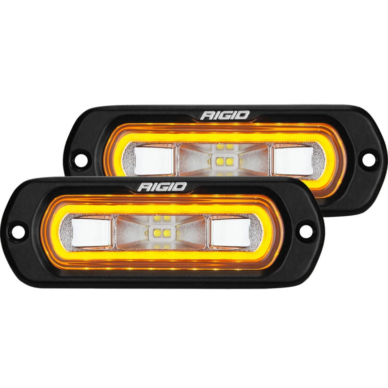 Rigid 53223 - SR-L Series Off-Road Spreader Pod 3 Wire Flush Mount With Amber Halo Pair