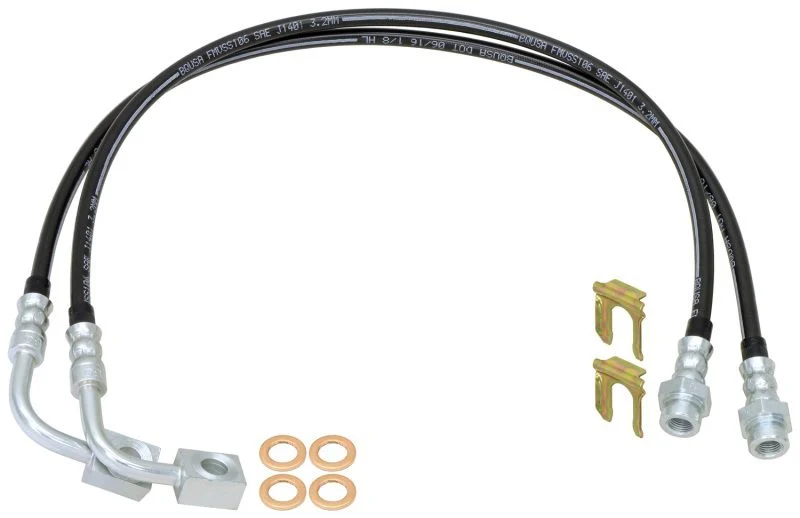 RockJock CE-9807RBLK - Brake Hose Kit 07-18 Wrangler JK Rear Includes Frame Tabs Clips Copper Washers For Use w/o Antirock System 23.5 Inch Long Pair  4x4