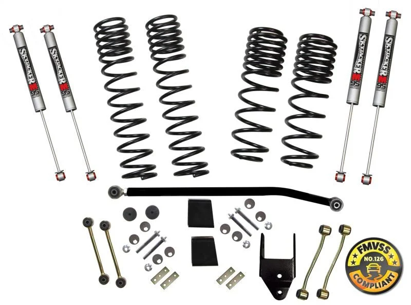 Skyjacker JL40RBPMLT - Suspension Lift Kit w/Shock 3.5-4 Inch Lift 18-19 Jeep Wrangler Unlimited Rubicon Incl. Ft. And R. Dual Rate/Long Travel Series Coil Springs Extended Sway Bar End Links Grade 8 Mounting Hdwr M95 Monotube Shocks