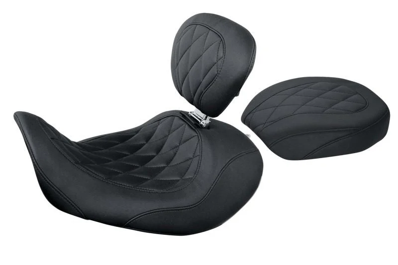 Mustang Motorcycle 76705 - Mustang 06-17 Harley Dyna Wide Tripper Forward Passenger Seat Diamond Stitch - Black