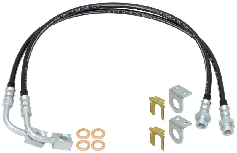 RockJock CE-9807FBLK - Brake Hose Kit 07-18 Wrangler JK Front Or Rear Includes Frame Tabs Clips Copper Washers For Use w/Antirock System 23.5 Inch Long Pair  4x4