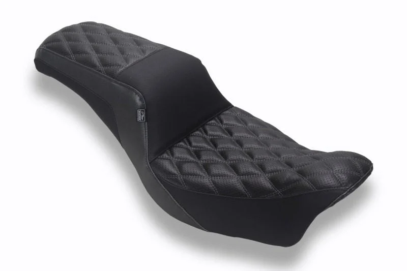 Mustang Motorcycle 78810GM - Mustang 06-17 HD Dble Diamond Squareback One-Piece, 2 Up Dyna Black w/Gunmetal Thread