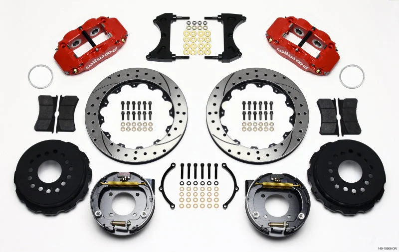 Wilwood 140-10908-DR - Narrow Superlite 4R Rear P-Brk Kit 12.88in Drilled Red Chevy 12 Bolt w/ C-Clips Staggered mt