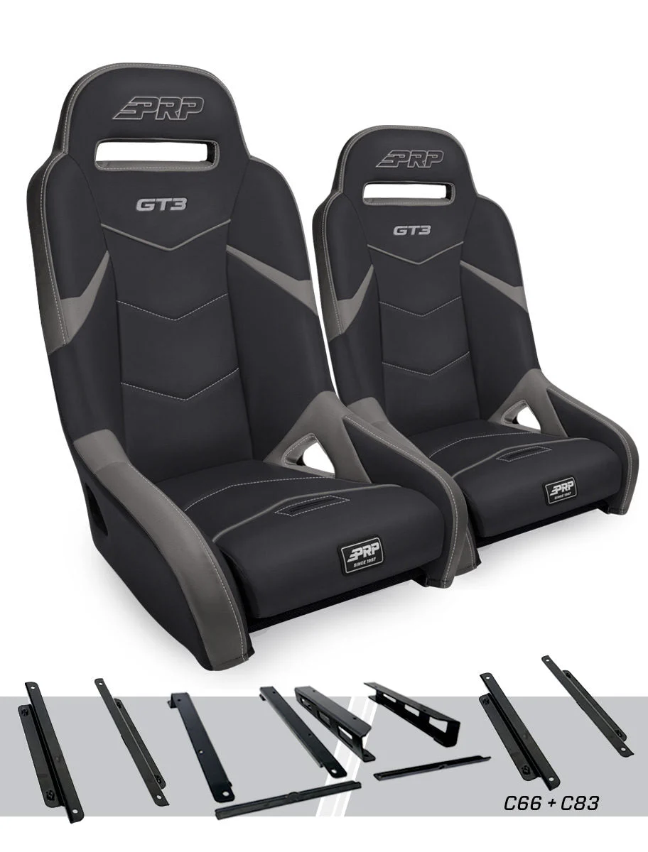 PRP Seats A7301-PORXP-C66-203 - GT3 Suspension Seats Kit for Honda Talon Pair Black & Gray