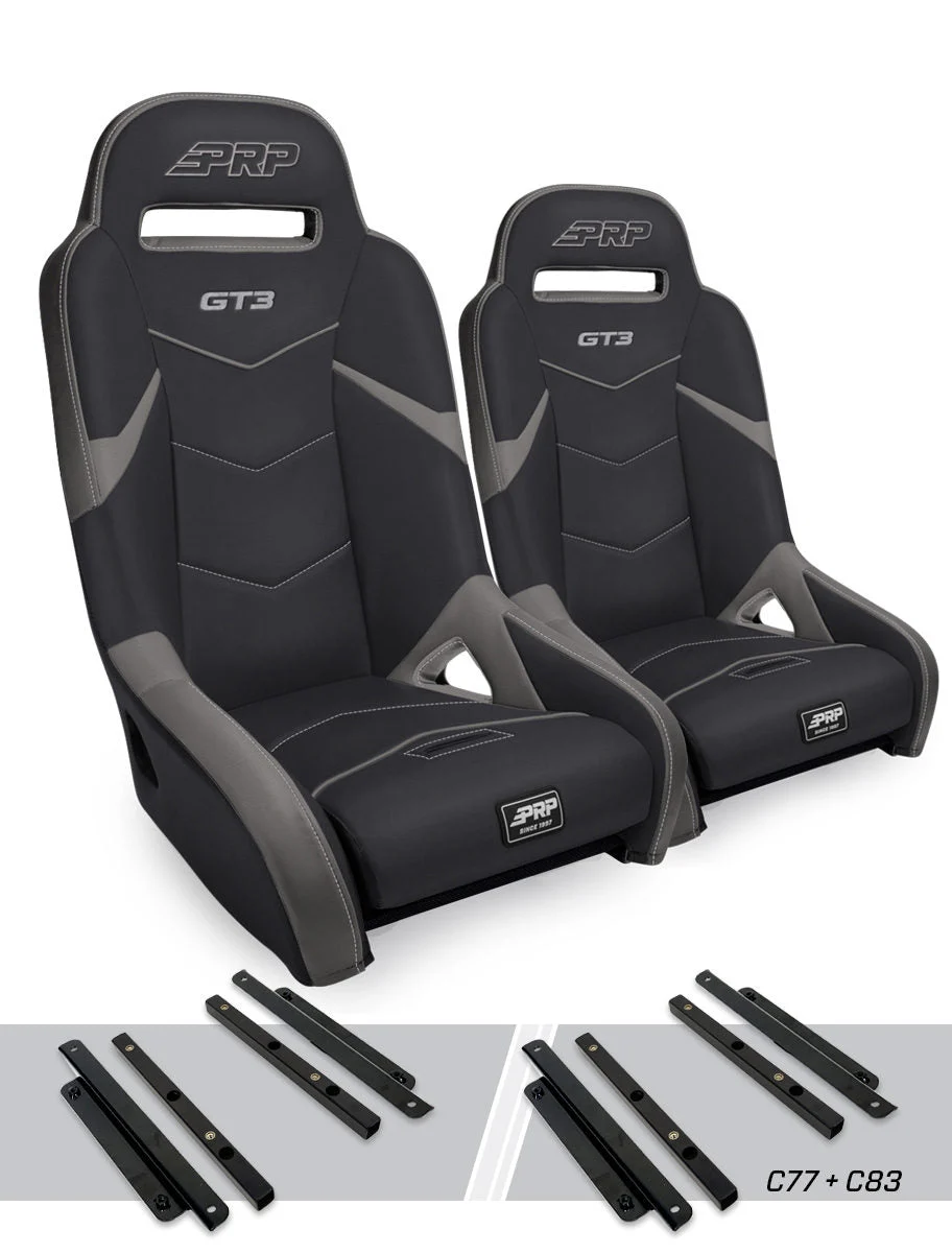 PRP Seats A7301-PORXP-C83-203 - GT3 Suspension Seats Kit for Polaris General RZR S 900 900 Trail Trail XP 1000 Turbo Turbo S RS1 Pair Black & Gray