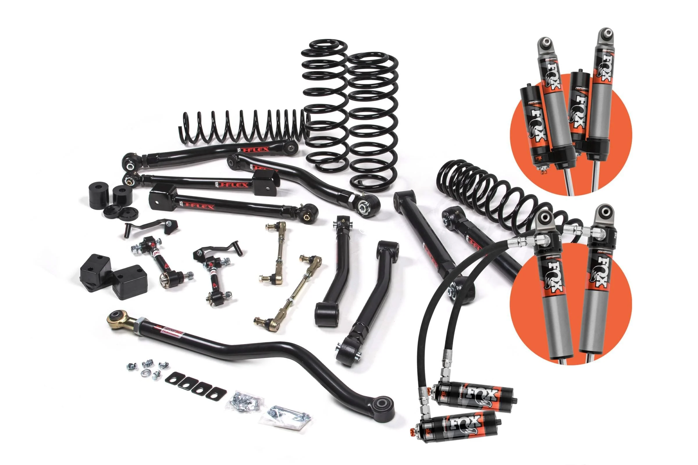 JKS JSPEC184FRS - 18-23 Jeep Wrangler JL 4 Door 2.5 Inch J-Krawl System Rubber Fox 3.0 FRS IBP R/R DSC Front Fox 3.0 FRS IBP P/B DSC Rear Standard Rate Coils JSPEC