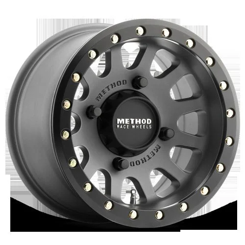 Method Wheels MR40157047852B - Aluminum Wheels 15x7 MR401 Beadlock UTV Bolt Pattern 4 On 136 Offset 38 Lip Size 0.79 Titanium GY Matte Black Ring Method