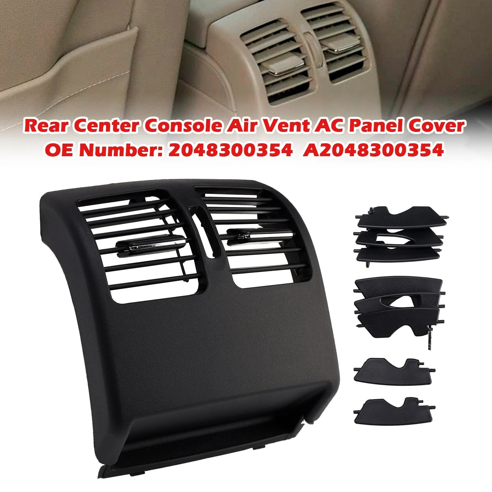 Rear Center Console Air Vent AC Panel Cover Black For Benz C-Class W204 2007-14