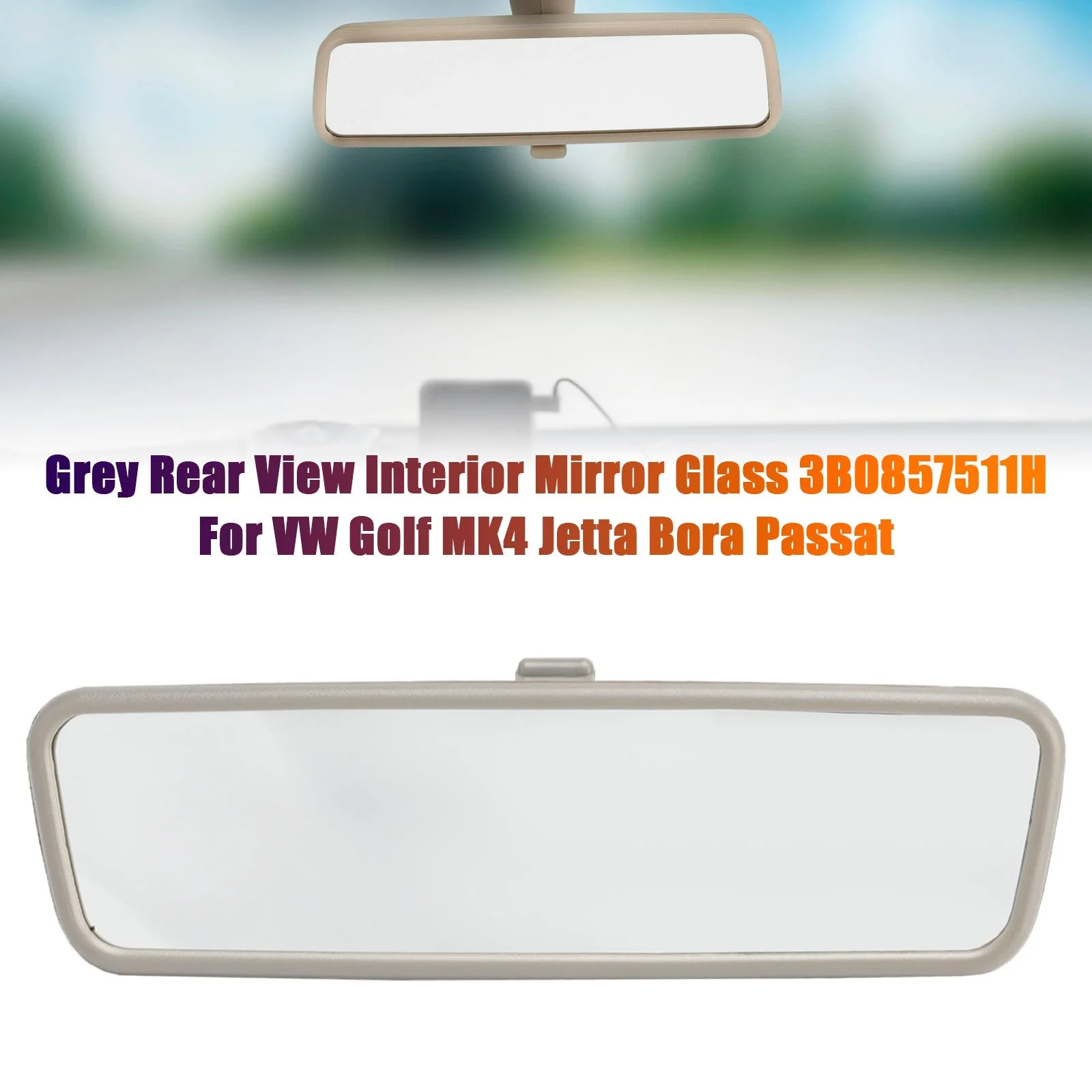 Grey Rear View Interior Mirror Glass 3B0857511H For VW Golf MK4 Jetta Passat