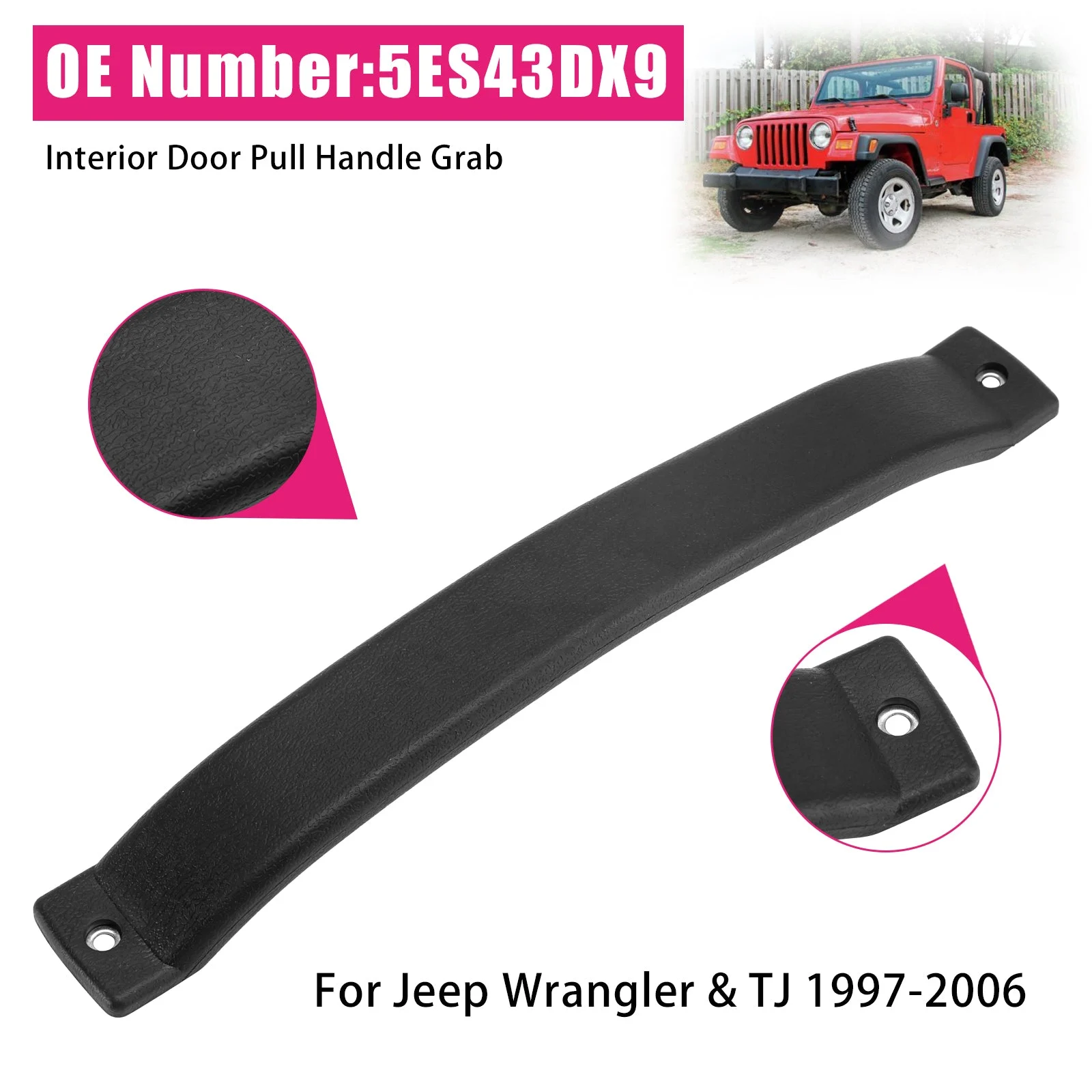 1x Interior Door Pull Handle Grab 5ES43DX9 For Jeep Wrangler & TJ 1997-2006