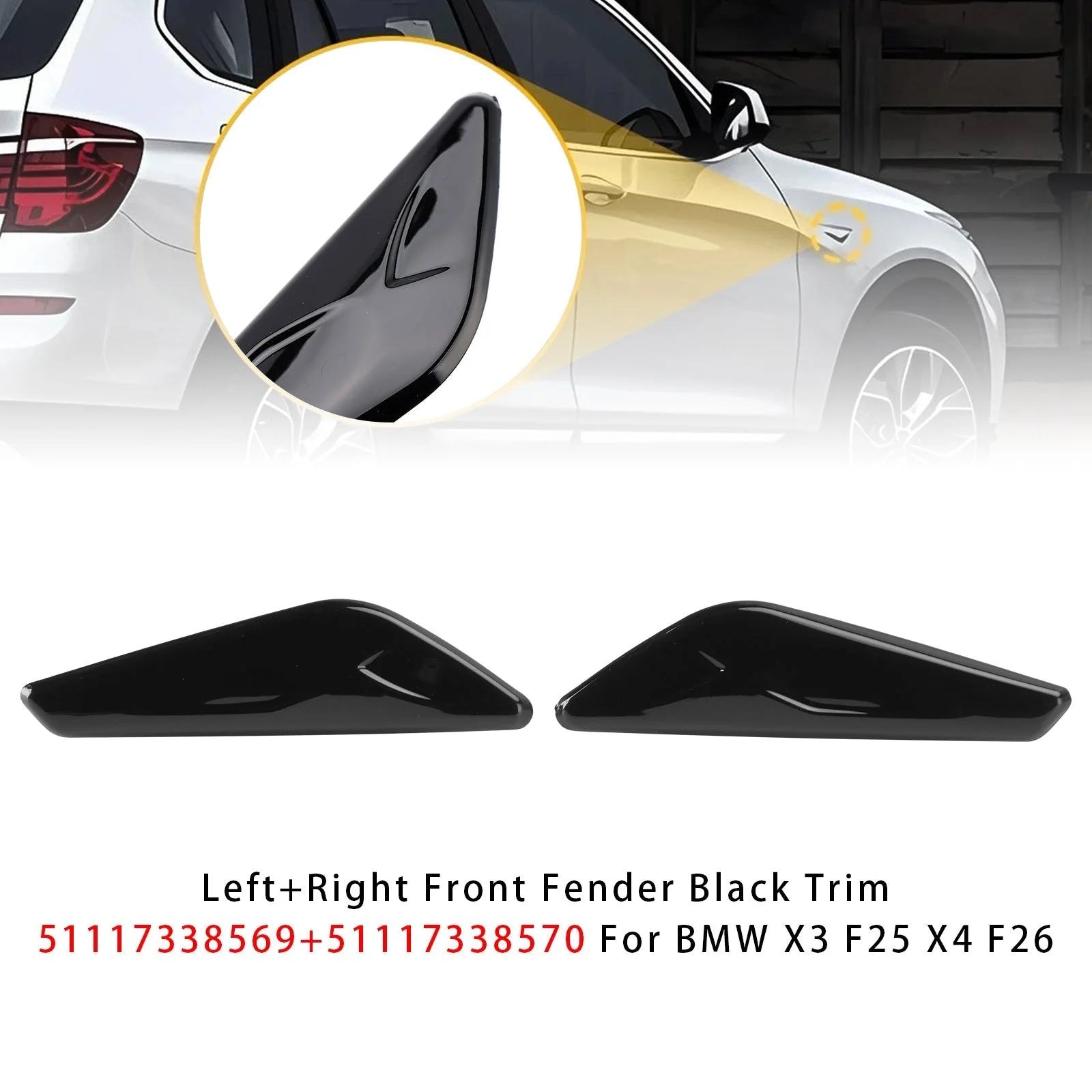 Left+Right Front Fender Black Trim 51117338569+51117338570 For BMW X3 F25 X4 F26