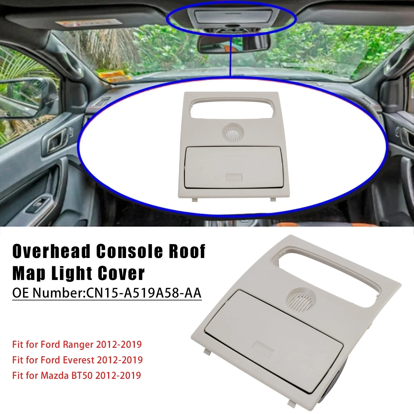 Overhead Console Roof Map Light Cover for Mazda BT-50 Ford Ranger 2012-2018