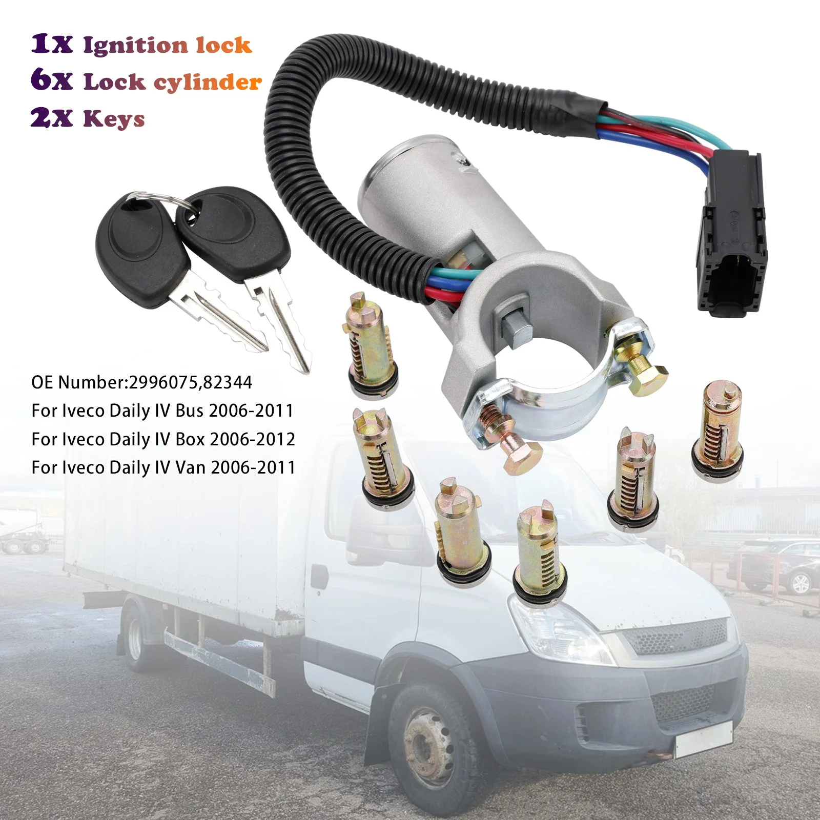 Ignition lock + 6x locking cylinder + key 2996075 For Iveco Daily 06-12