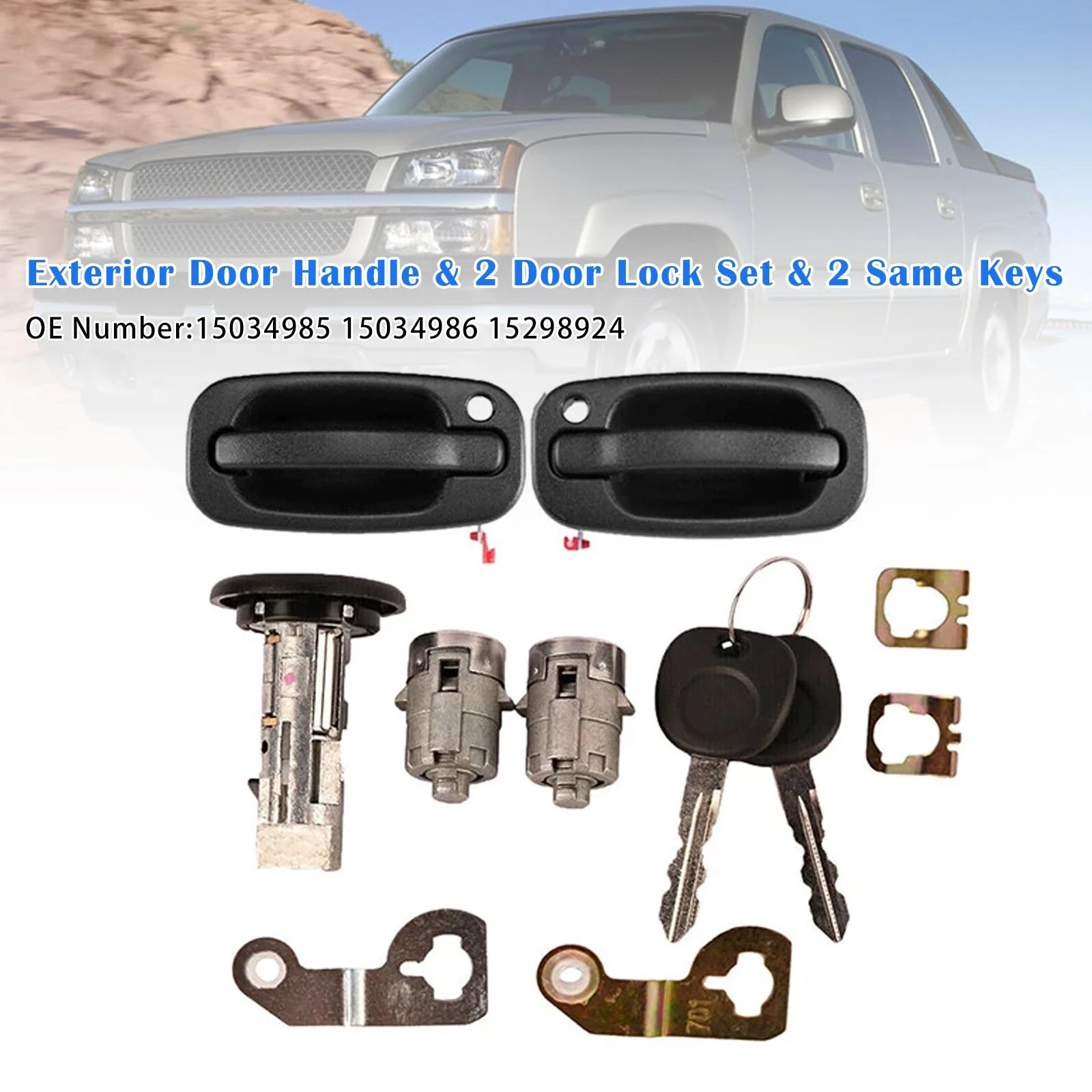 Exterior Door Handle & 2 Door Lock Set & 2 SAME KEYS For GM Chevy 2001-2006