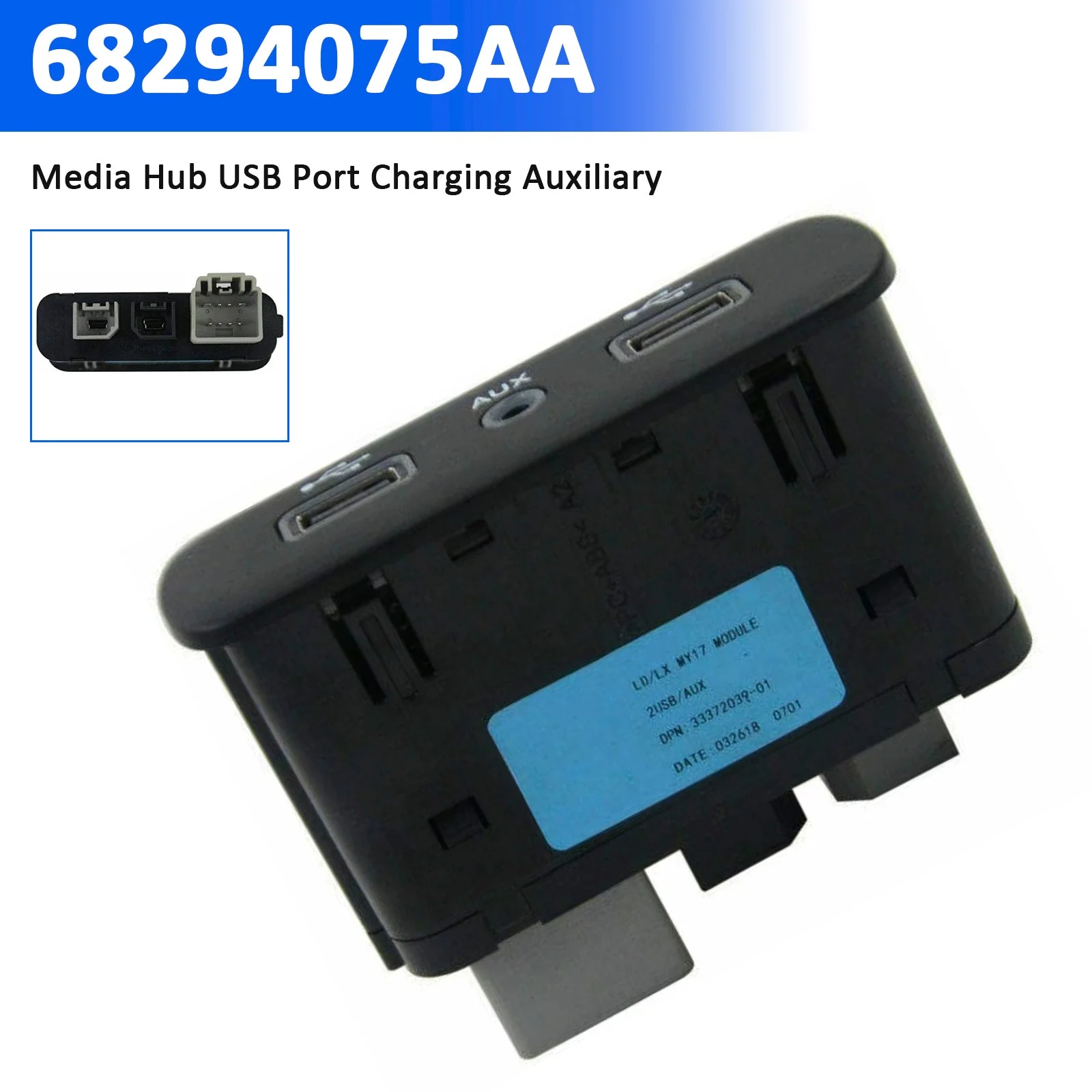 Media Hub USB Port Charging Auxiliary for Chrysler Dodge 2017-2023 68294075AA