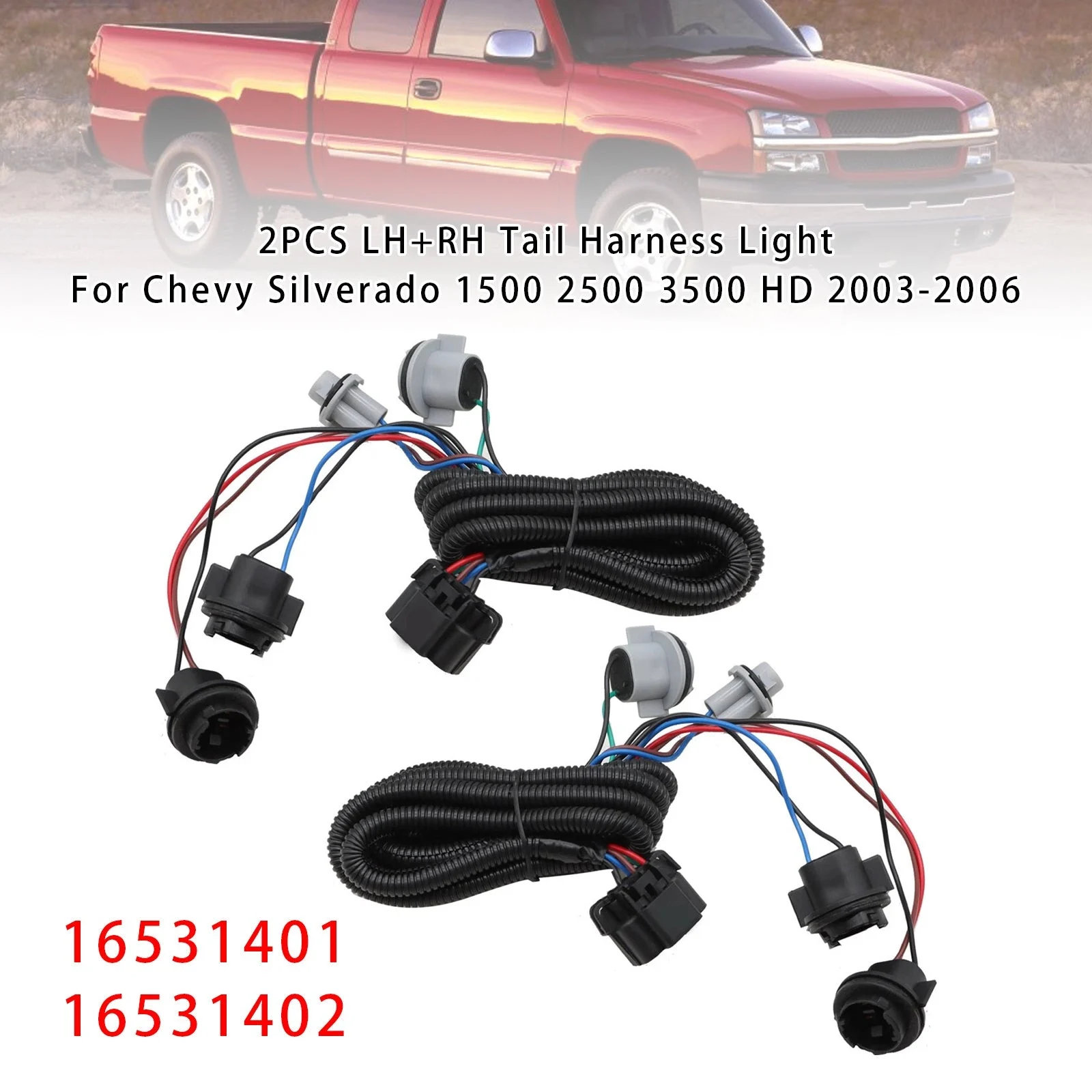 2PCS LH+RH Tail Harness Light For Chevy Silverado 1500 2500 3500 HD 2003-2006