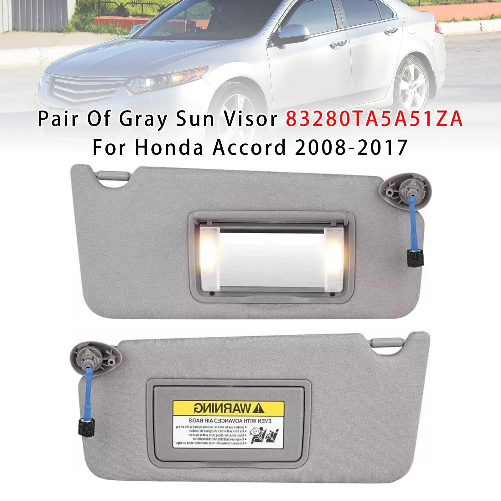 Pair Of Gray Sun Visor 83280TA5A51ZA For Honda Accord 2008-2017