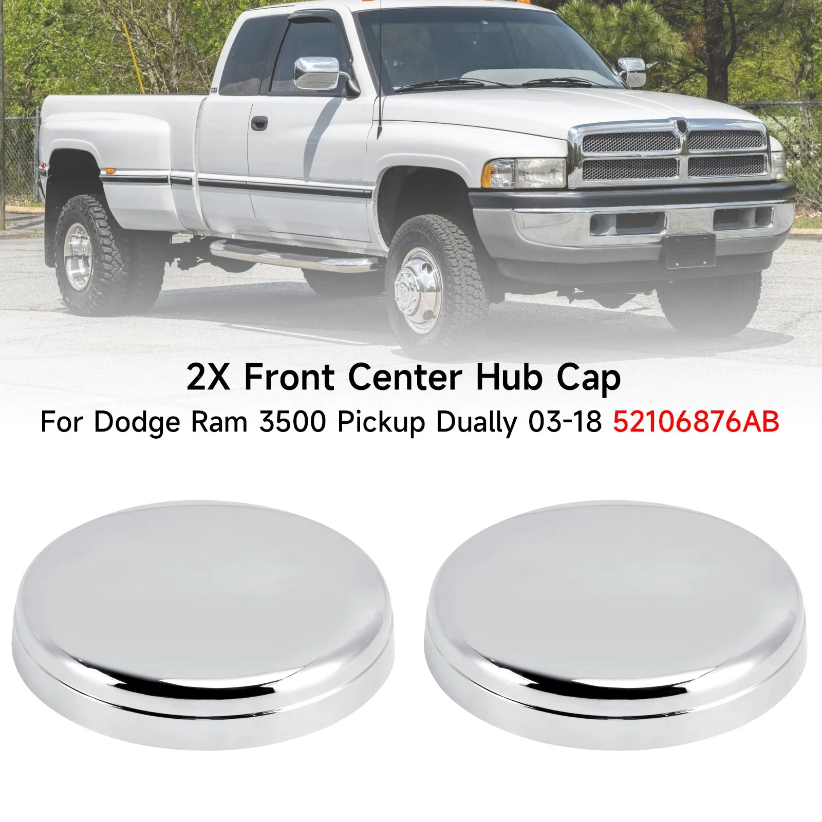 2X Front Center Hub Cap For Dodge Ram 3500 Pickup Dually 03-18 52106876AB