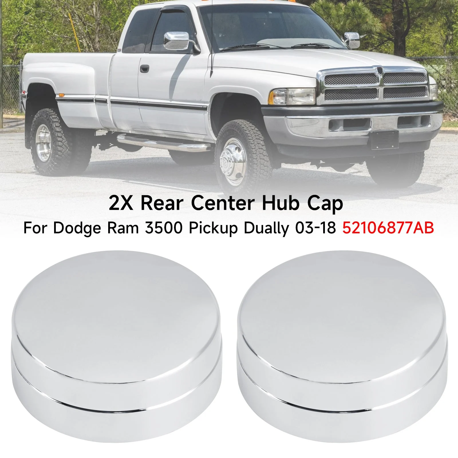 2X Rear Center Hub Cap For Dodge Ram 3500 Pickup Dually 03-18 52106877AB