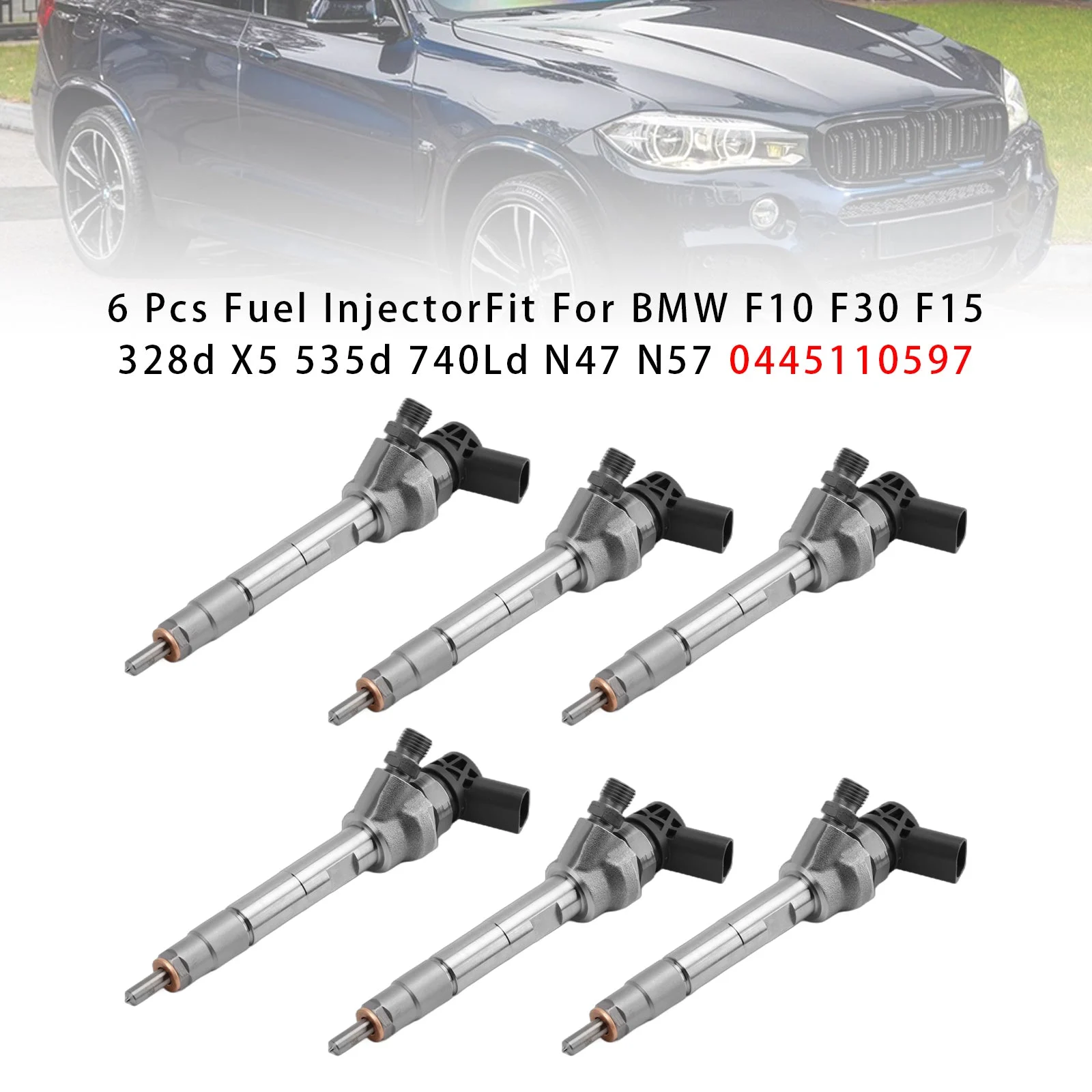 6Pcs Fuel Injector For BMW F10 F30 F15 328d X5 535d 740Ld N47 N57 0445110597