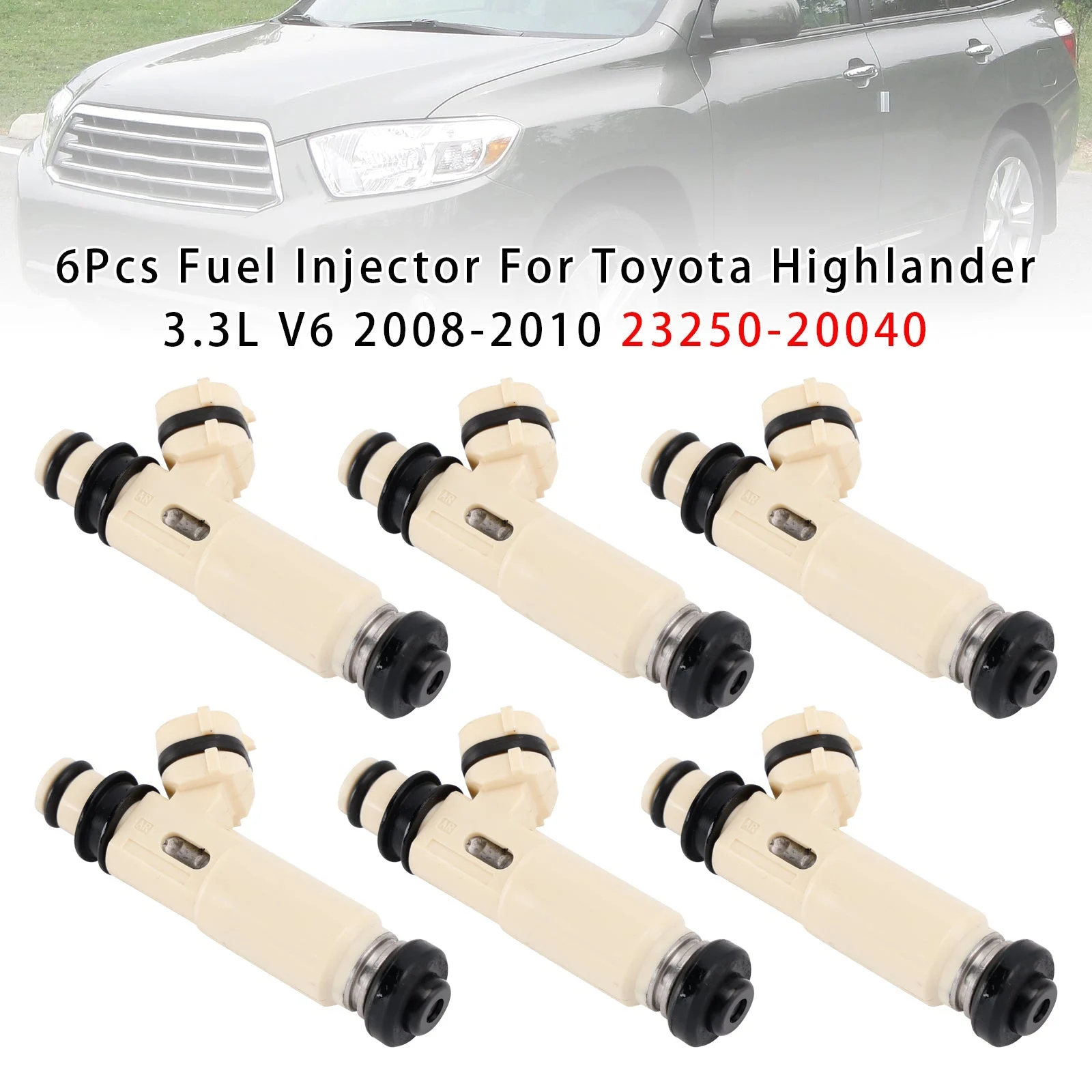 6Pcs Fuel Injector For Toyota Highlander 3.3L V6 2008-2010 23250-20040