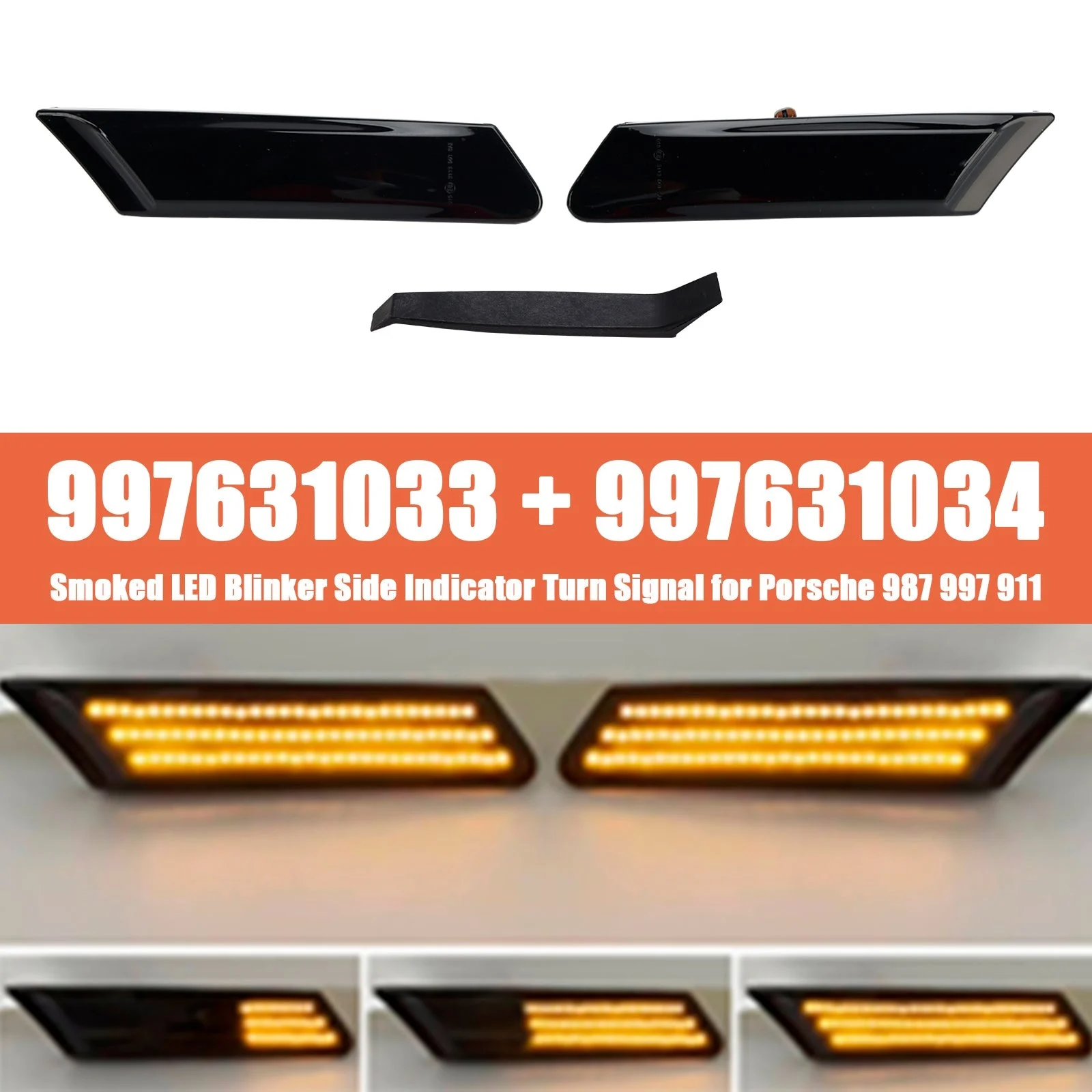 Smoked LED Blinker Side Indicator Turn Signal for Porsche 987 997 911