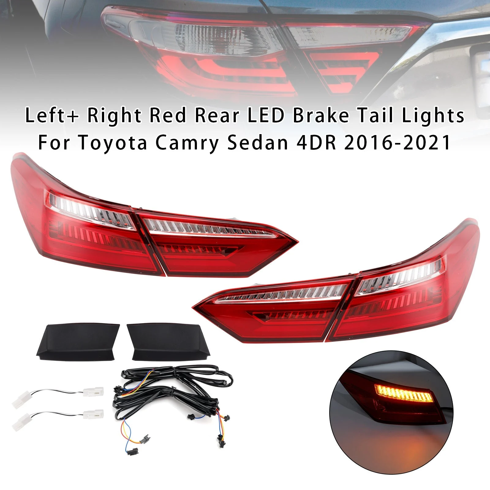 Left+ Right Red Rear LED Brake Tail Lights For Toyota Camry Sedan 4DR 2016-2021