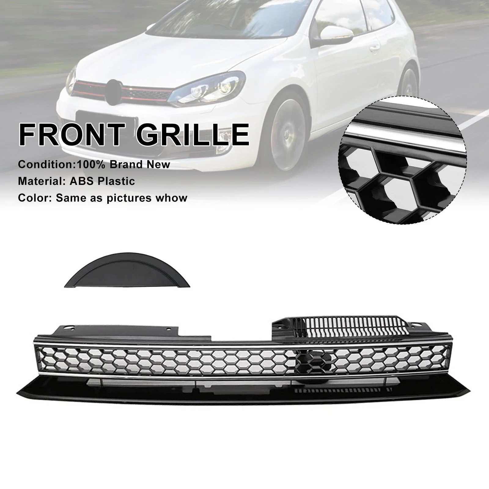 GTI Style Front High Bar Black Chrome Trim Grille Fit VW Golf 6 MK6 2010-2014