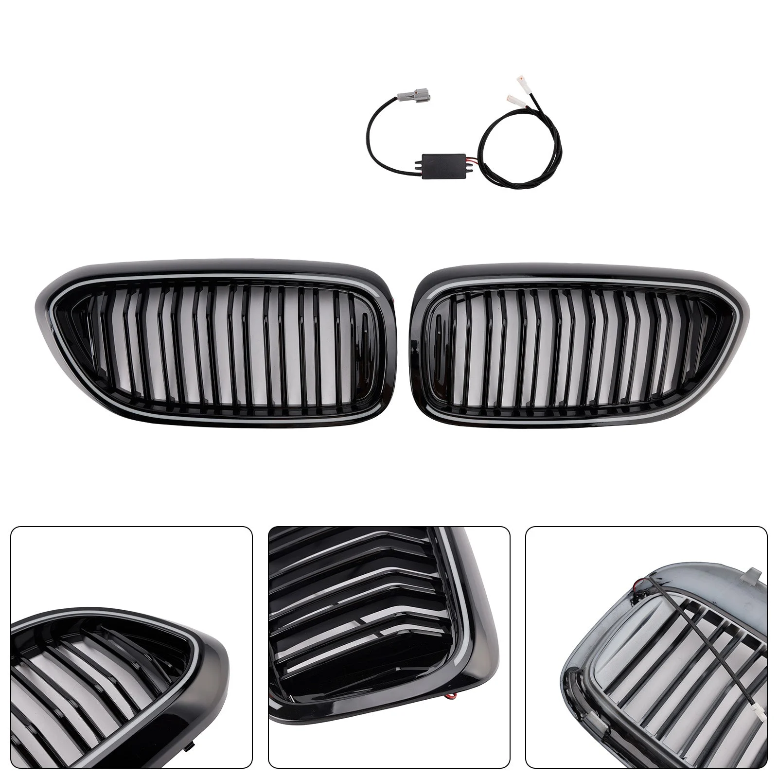 Gloss Black Double Slat Front Kidney Grille Fit BMW 5 Series G30 G31 2017-2020