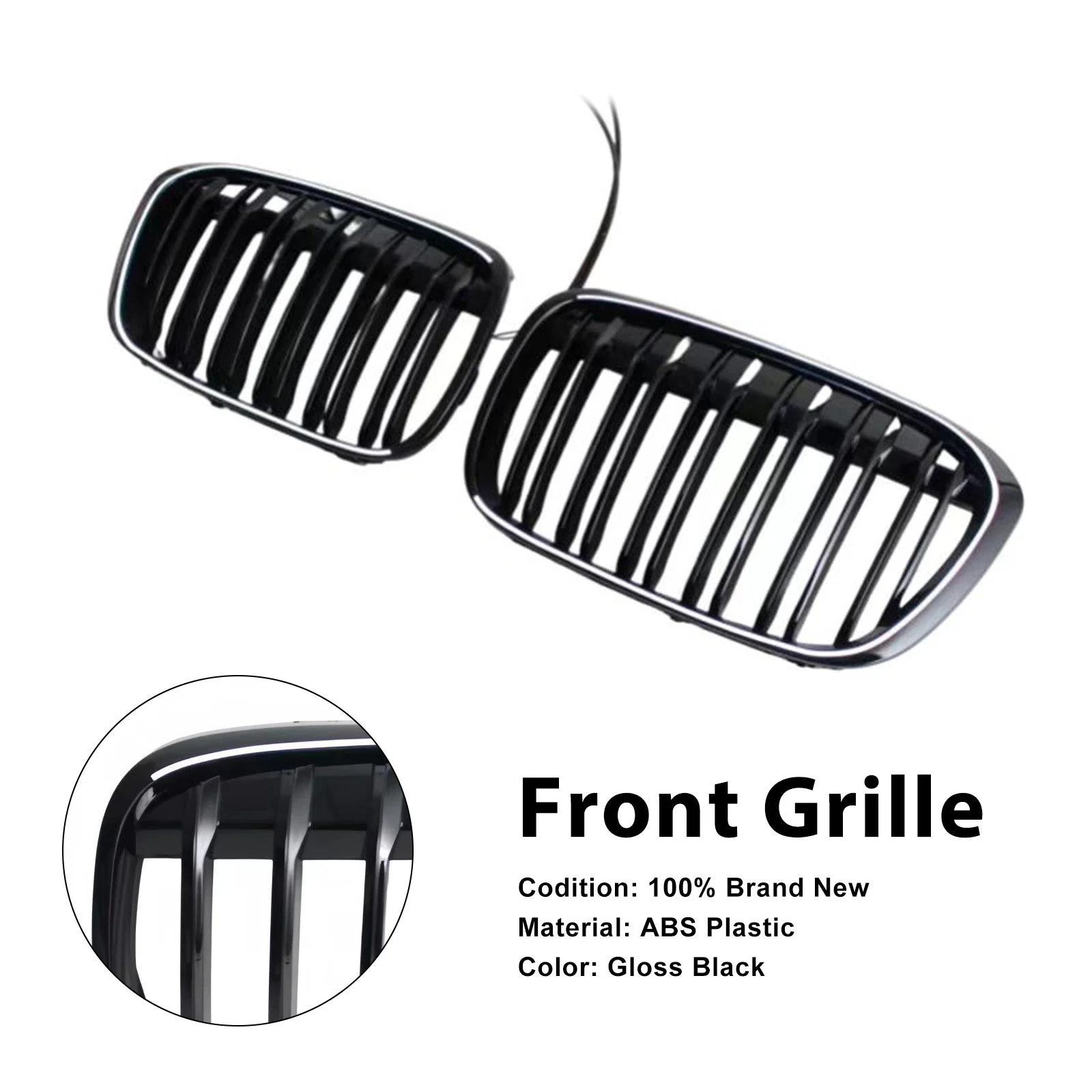 Gloss Black Front Kidney Grill Grille Fit BMW X1 F48 F49 2016-2019 Dual Line