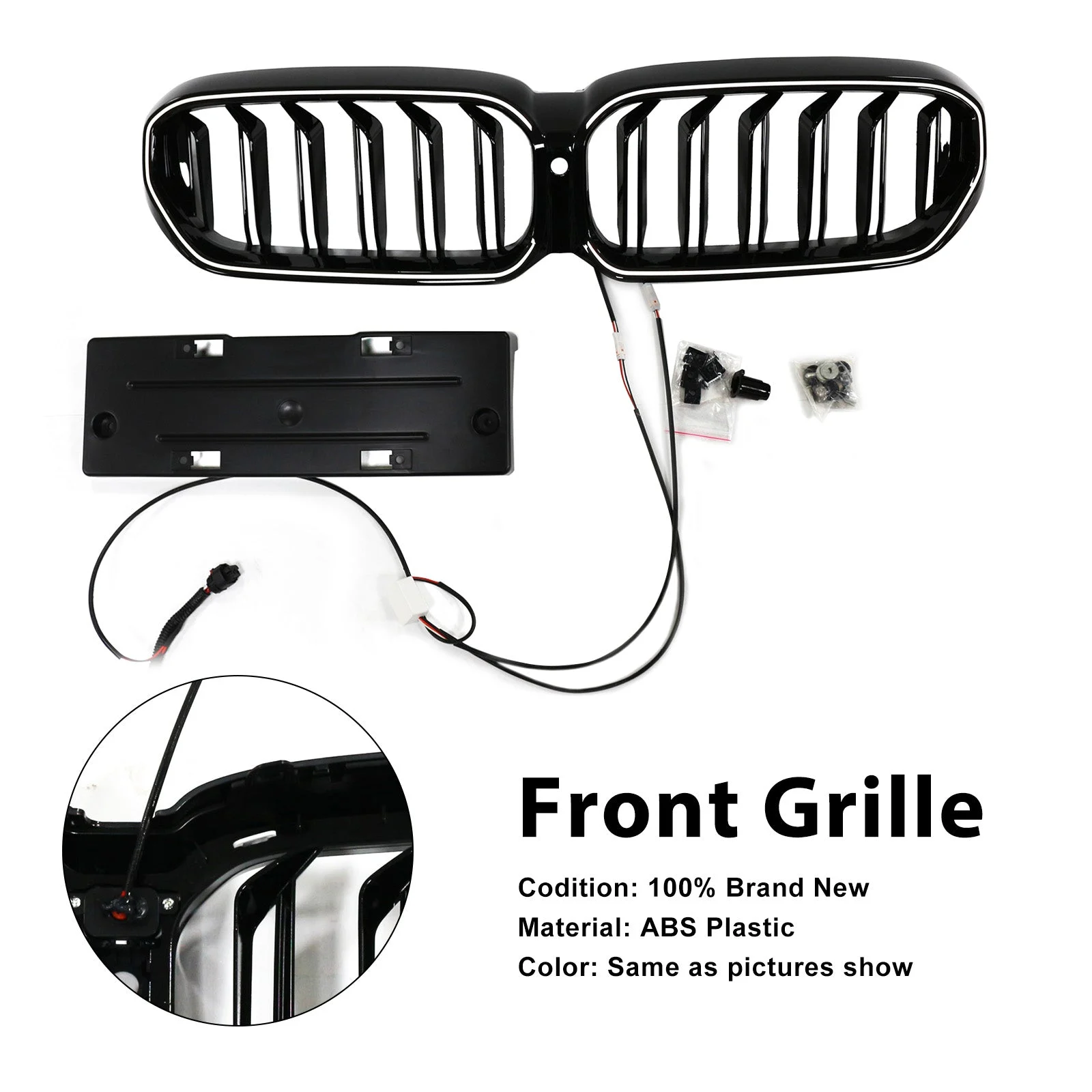 Gloss Black Front Kidney Grille Fit BMW 5 Series G30 G38 2021-2024 Double Slat