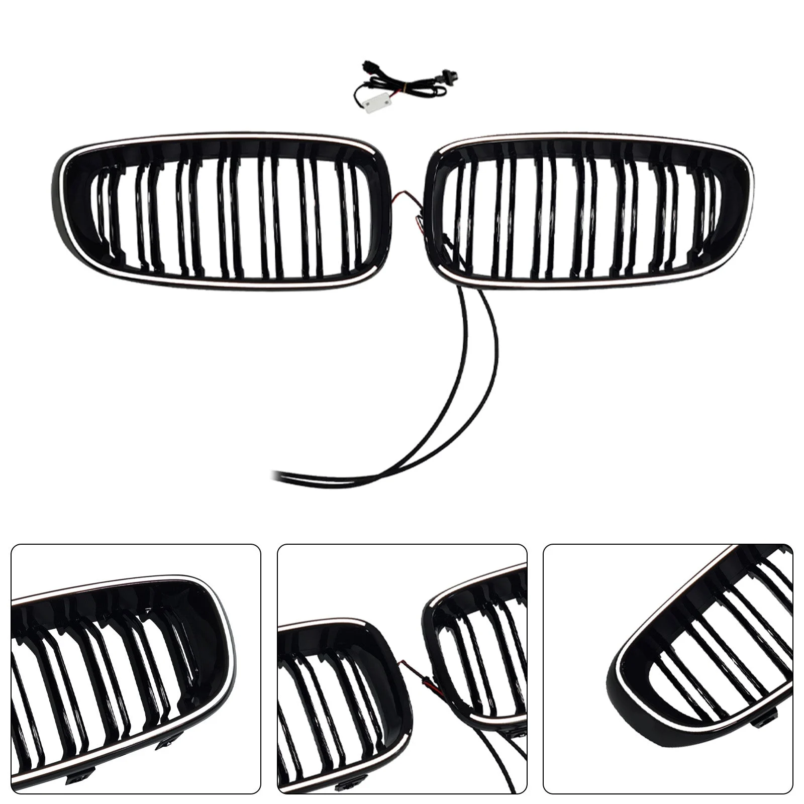 Dual Slat Front Bumper Grille Fit BMW 3 Series F34 GT 2013-2019 Gloss Black