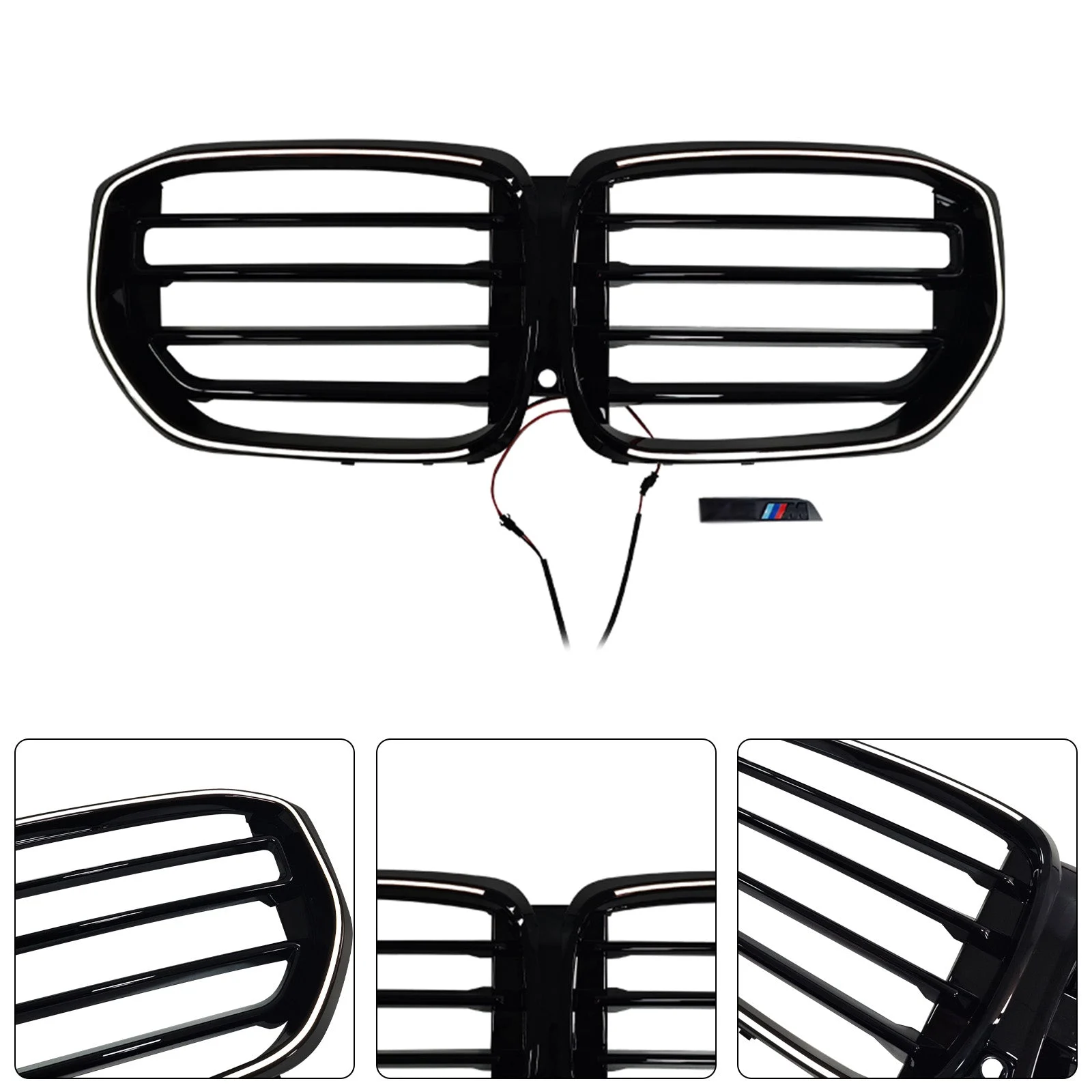 M-Style Front Bumper Grille Grill Fit BMW G05 LCI X5 2024+ Single Line W/LED