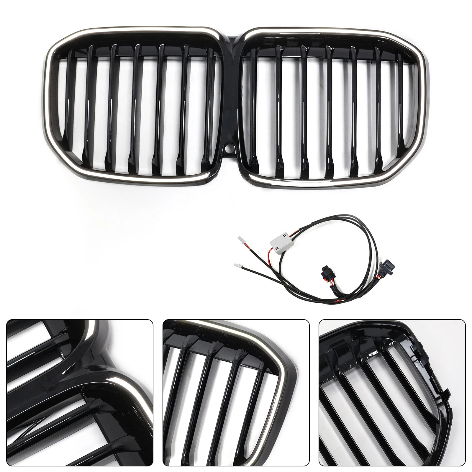 Single Slat Gloss Black Front Kidney Grill Grille Fit BMW X7 G07 2019-2022