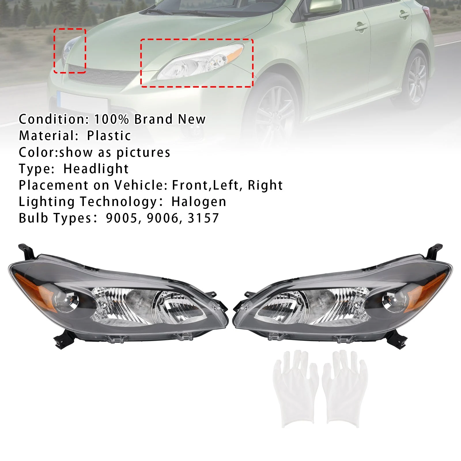 Left+Right Headlights Assembly Headlamp For Toyota Matrix 2009-2014 Black