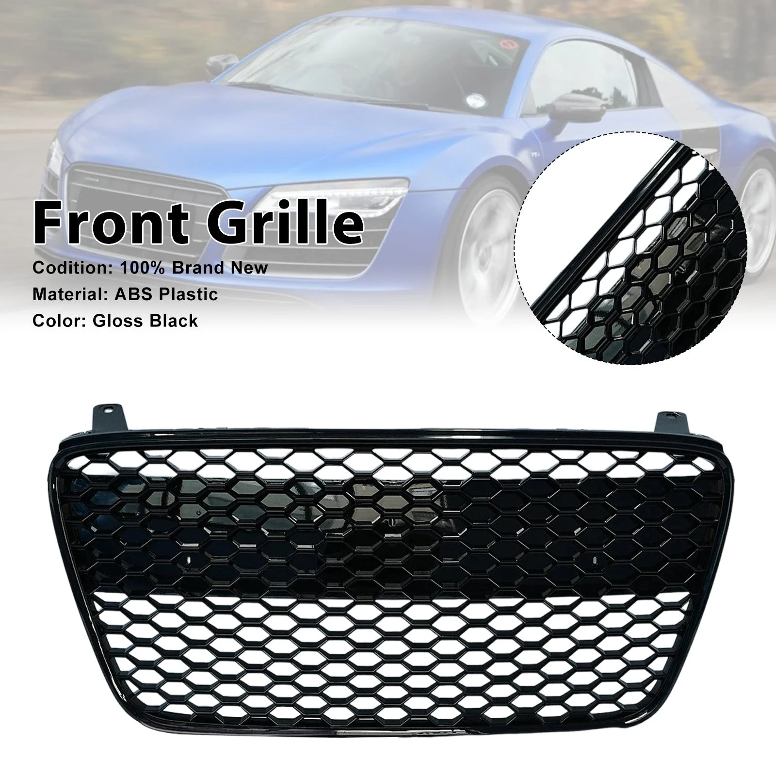 Gloss Black Front Henycomb Bumper Grille Grill Fit Audi R8 2007-2012