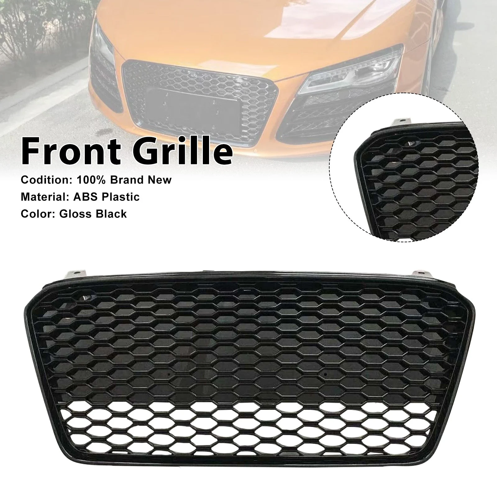 Gloss Black Front Henycomb Bumper Grille Grill Fit Audi R8 2013-2015
