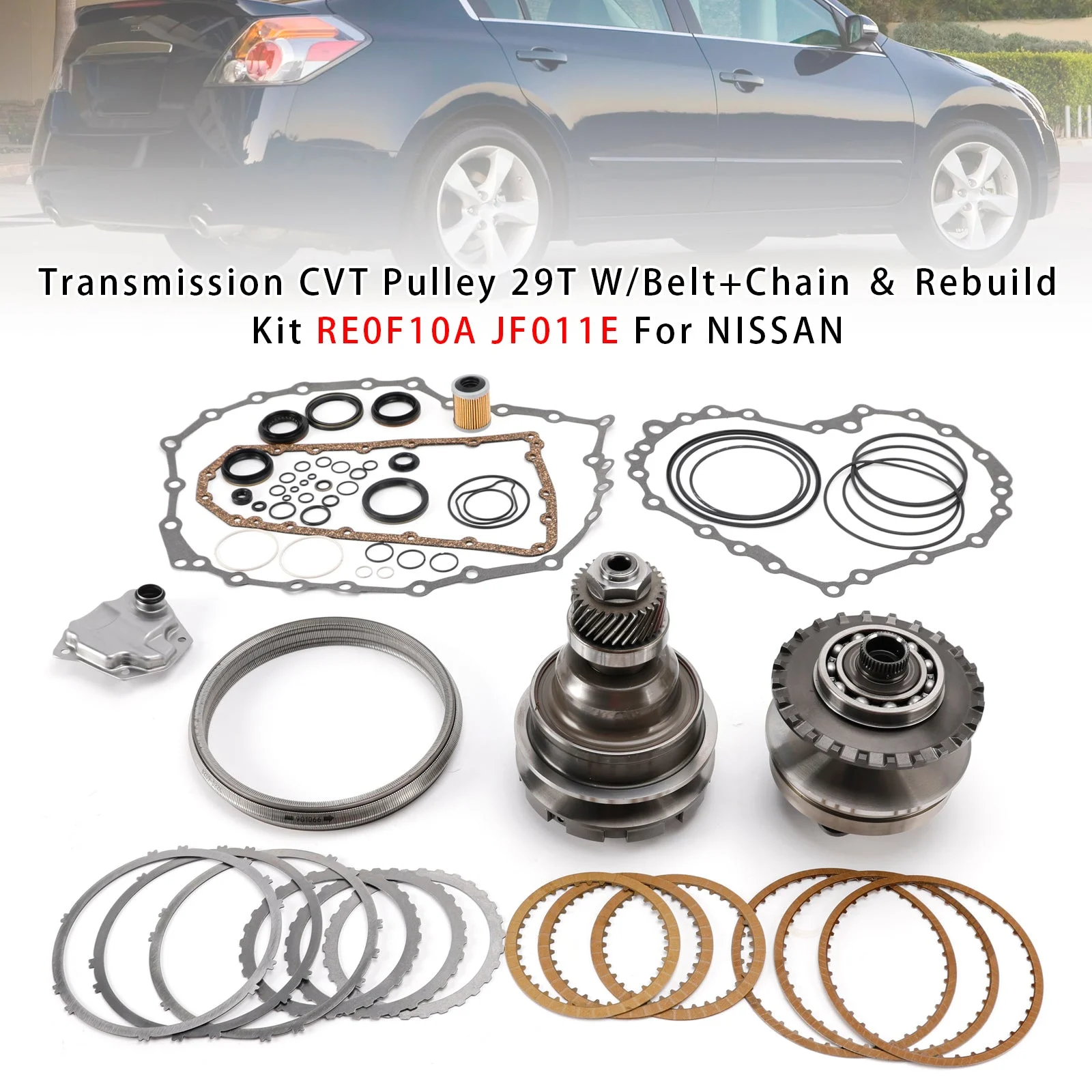 Transmission CVT Pulley 29T W/Belt+Chain ＆ Rebuild Kit RE0F10A JF011E For NISSAN
