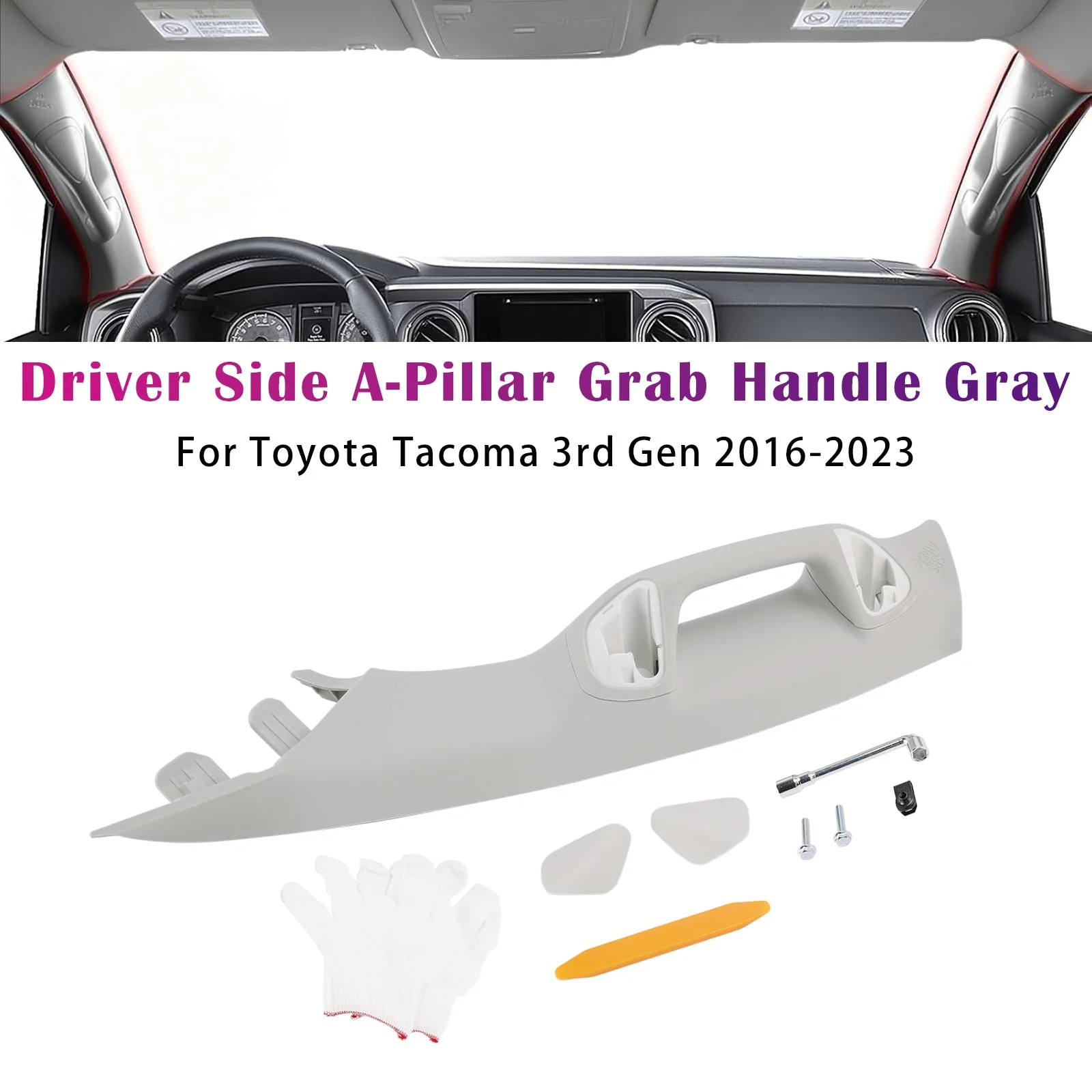 Driver Side A-Pillar Grab Handle Gray For Toyota Tacoma 3rd Gen 2016-2023
