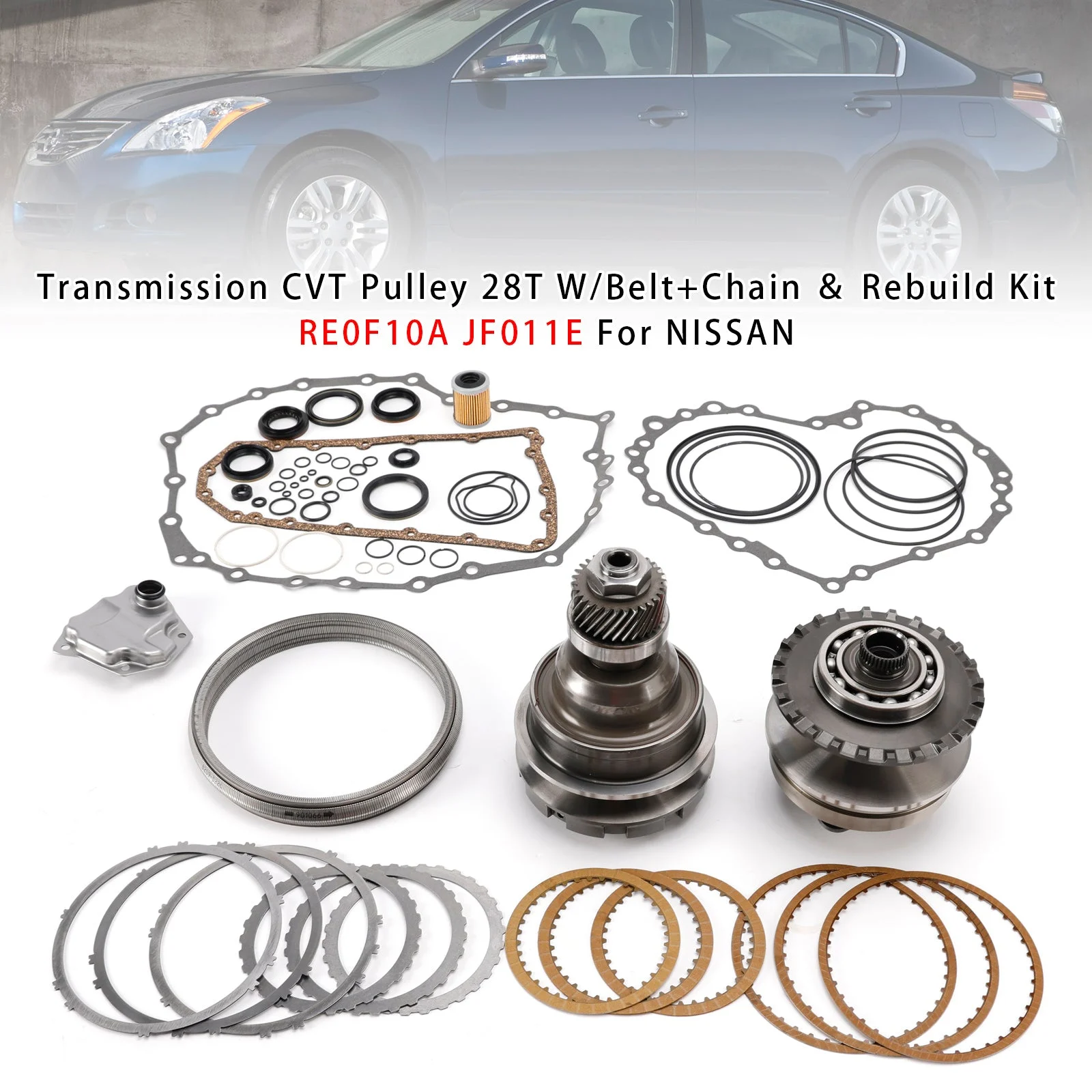 Transmission CVT Pulley 28T W/Belt+Chain & Rebuild Kit RE0F10A JF011E For Nissan