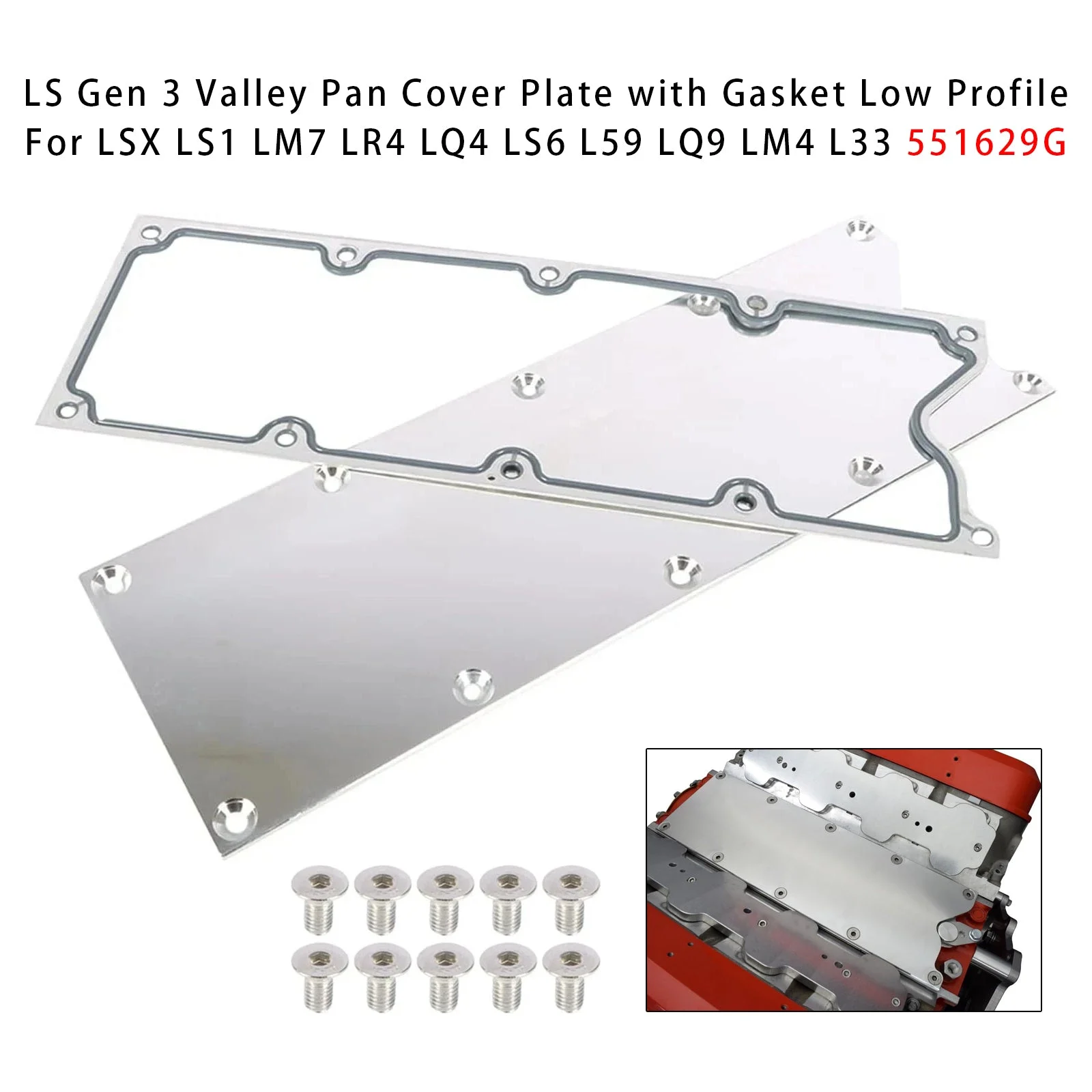 Gen 3 Valley Pan Cover Plate with Gasket Low Profile For LSX LS1 LM7 LR4 551629G
