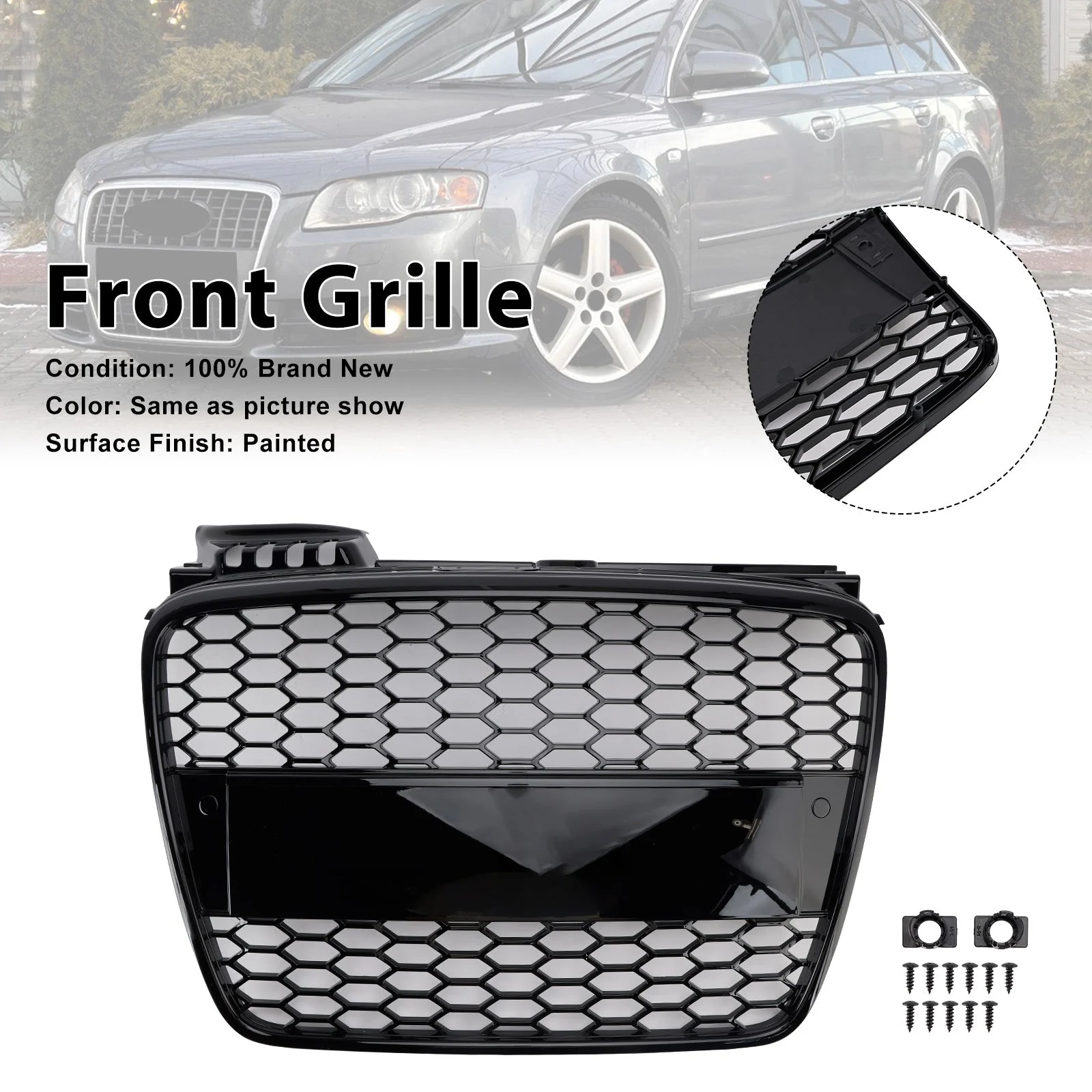 RS4 Style Front Honeycomb Mesh Grille Grill Fit Audi A4 B7 S-Line 2005-2008