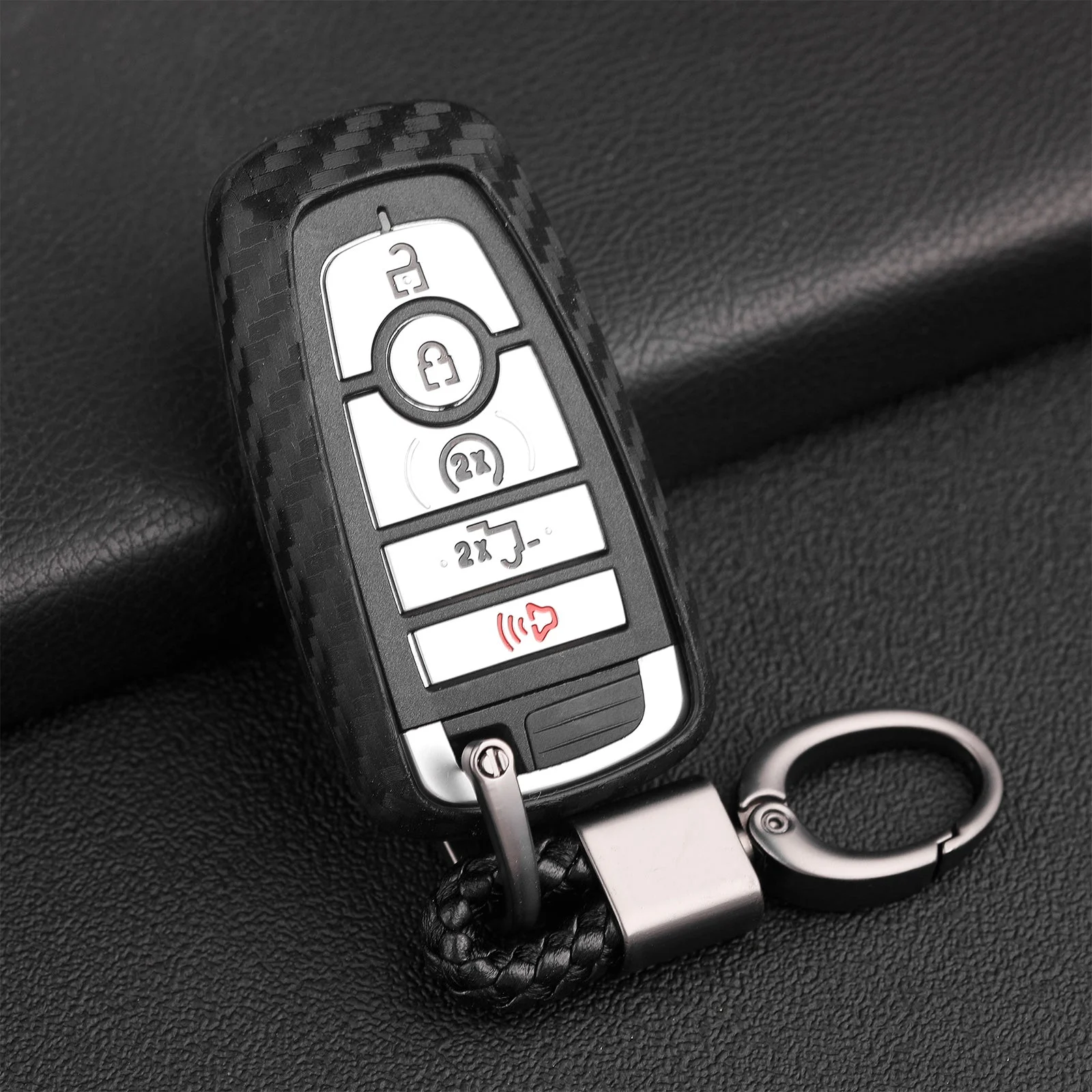 Leather Silicone Car Key Case Cover With Buckle For Ford Smart
