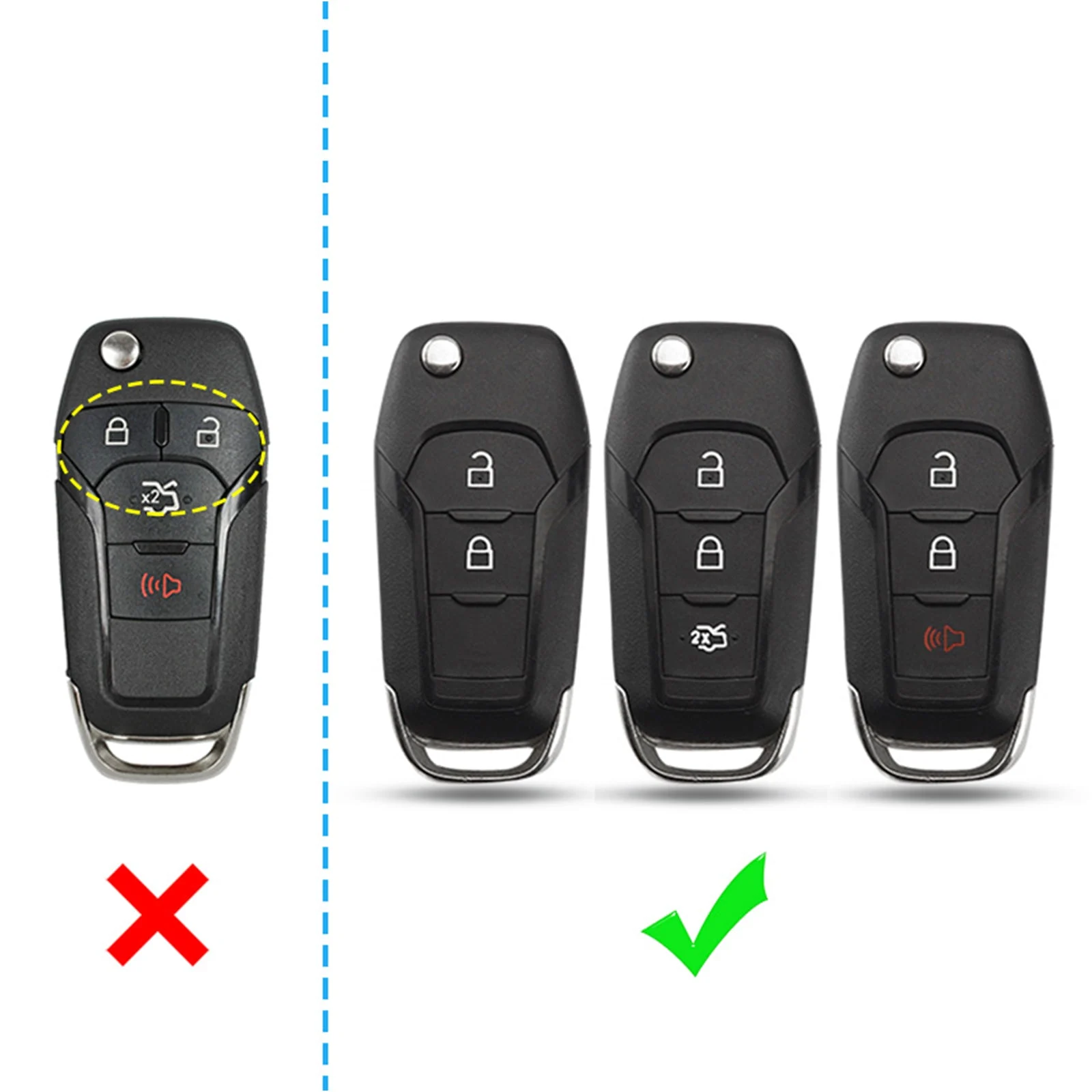 Leather Silicone Car Key Case Cover With Buckle For Ford