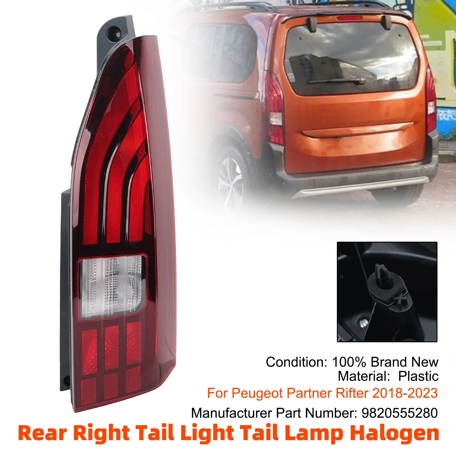 Rear Right Tail Light Tail Lamp Halogen For Peugeot Partner Rifter 2018-2023