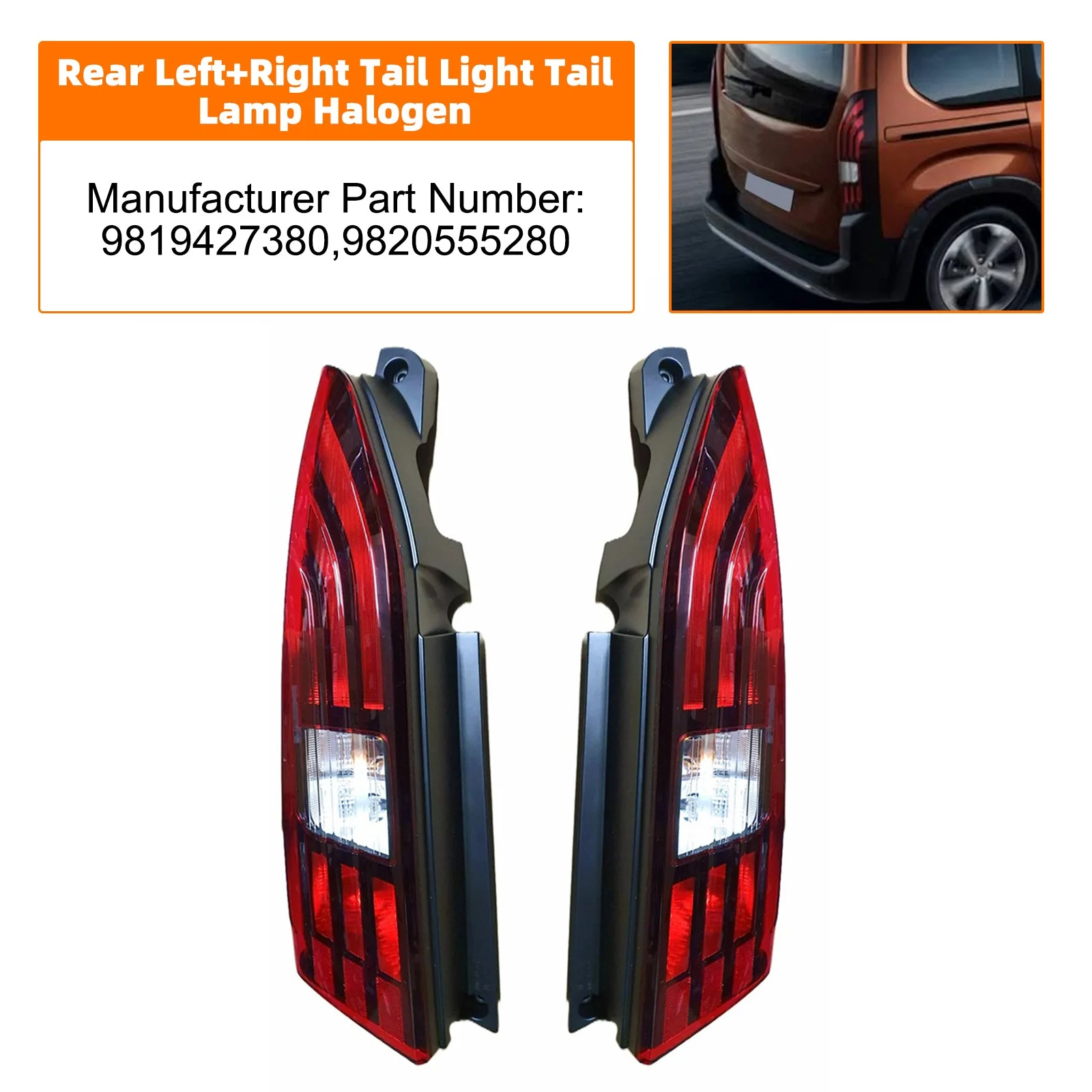 Rear Left+Right Tail Light Tail Lamp Halogen For Peugeot Partner Rifter 18-2023