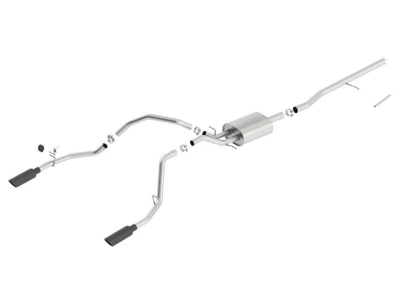 Borla 14 Sierra 1500 C/B S-Type Exhaust/2.75in Into Dual 2.25in Out 4in Split Rear Exit-Black Chrome
