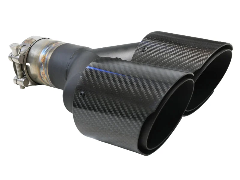 aFe Takeda 2.5in 304 Stainless Steel Clamp-on Exhaust Tip Passenger Side 2.5in Inlet 4inDual-Carbon