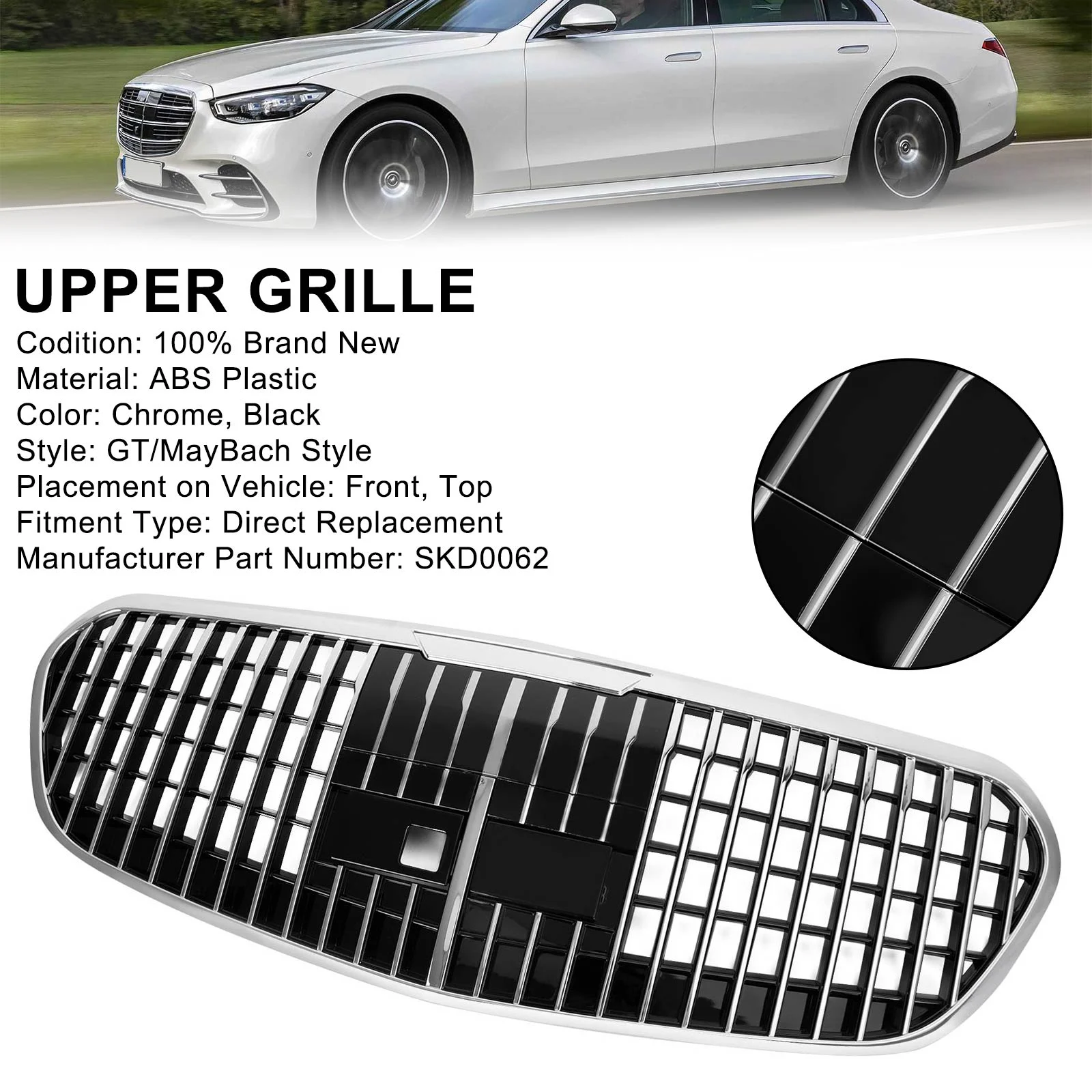 2021-2023 Benz S-Class W223 S450L S500 S580 Maybach Style SKD0062 Grille Mercedes Grill